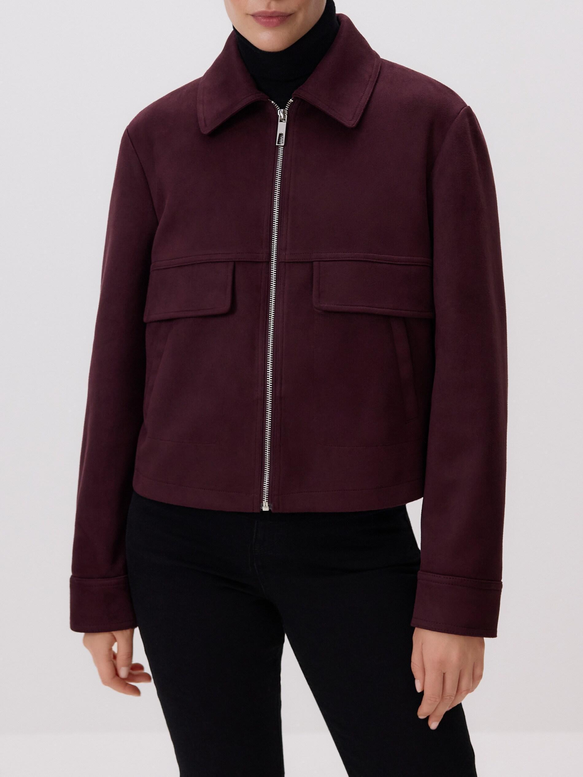 Burgundy Faux Suede Cropped Jacket, Purple, large image number 0