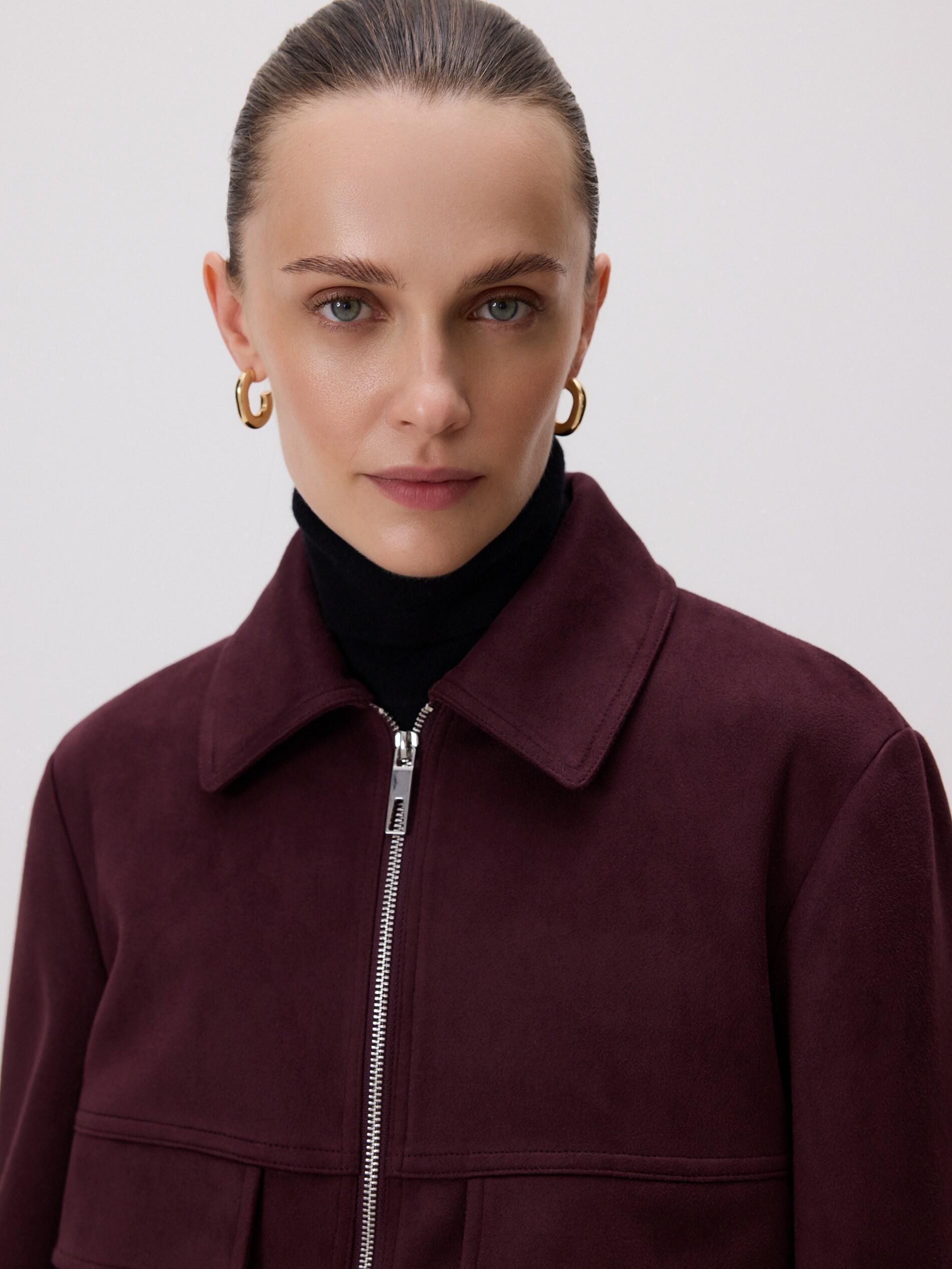 Burgundy Faux Suede Cropped Jacket, Purple, large image number 1