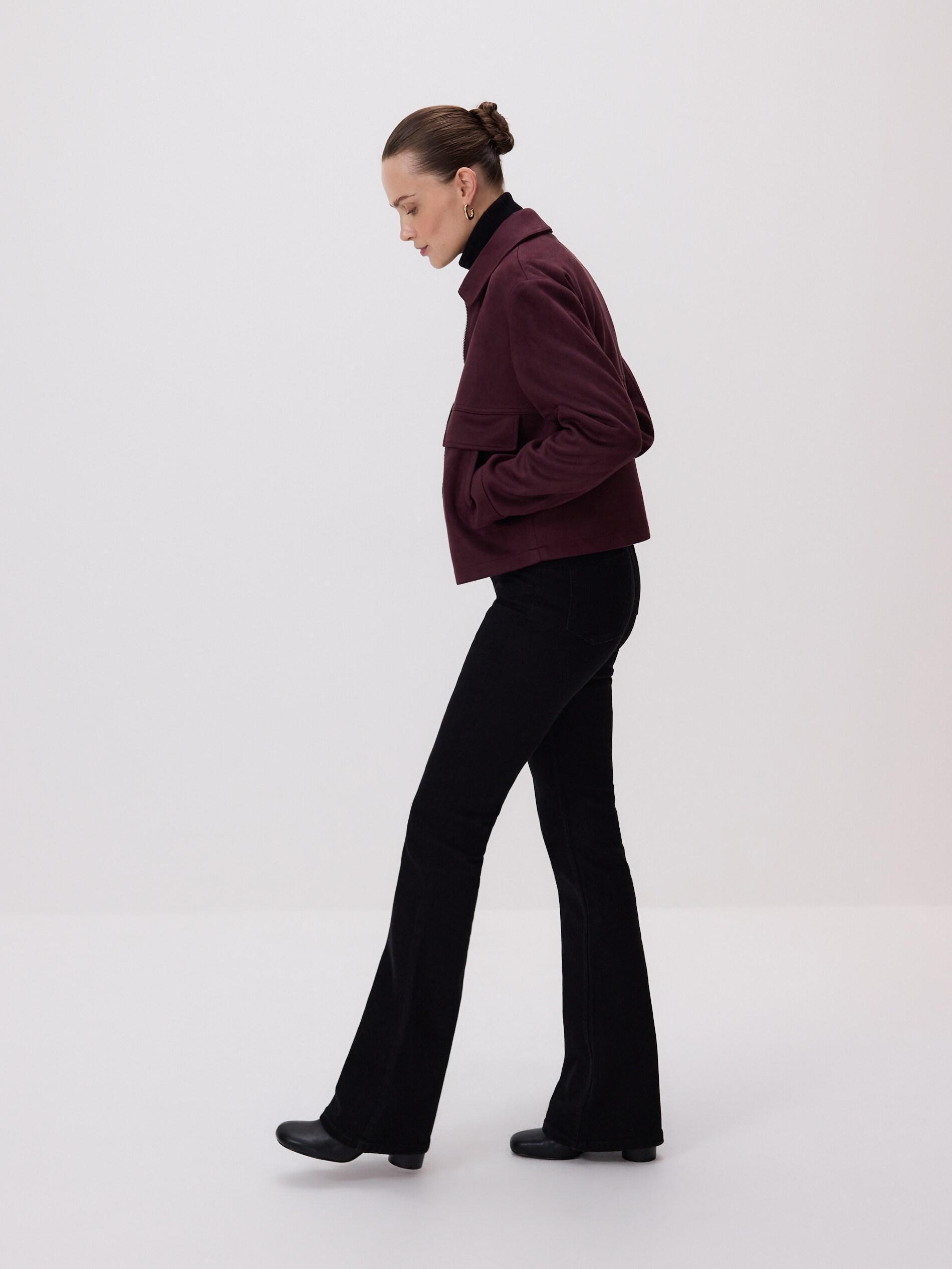 Burgundy Faux Suede Cropped Jacket, Purple, large image number 2
