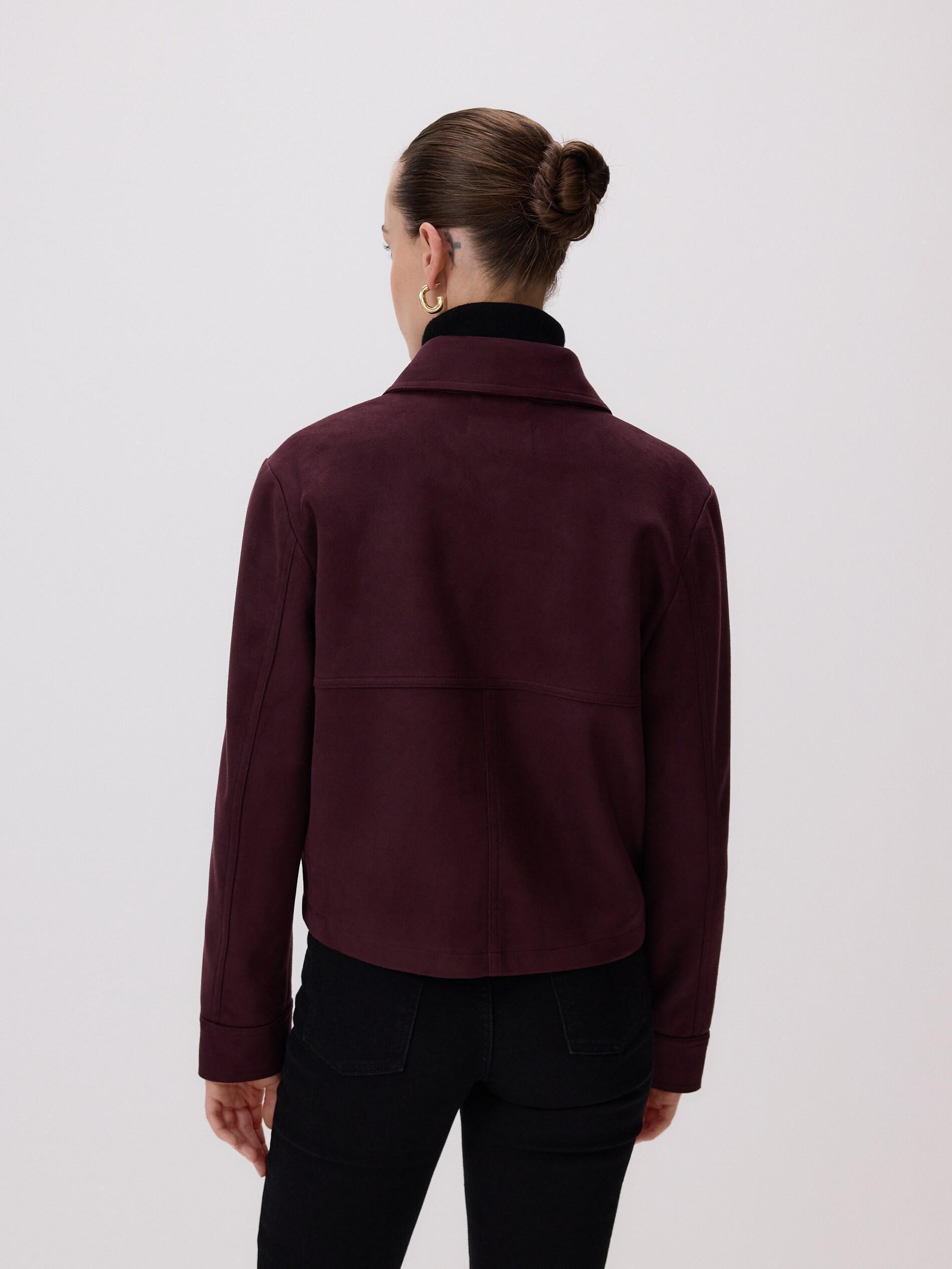 Burgundy Faux Suede Cropped Jacket, Purple, large image number 3