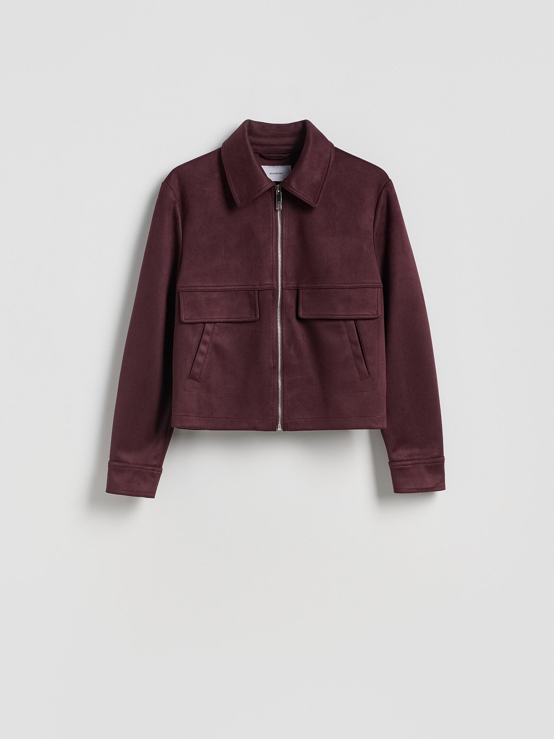 Burgundy Faux Suede Cropped Jacket, Purple, large image number 4