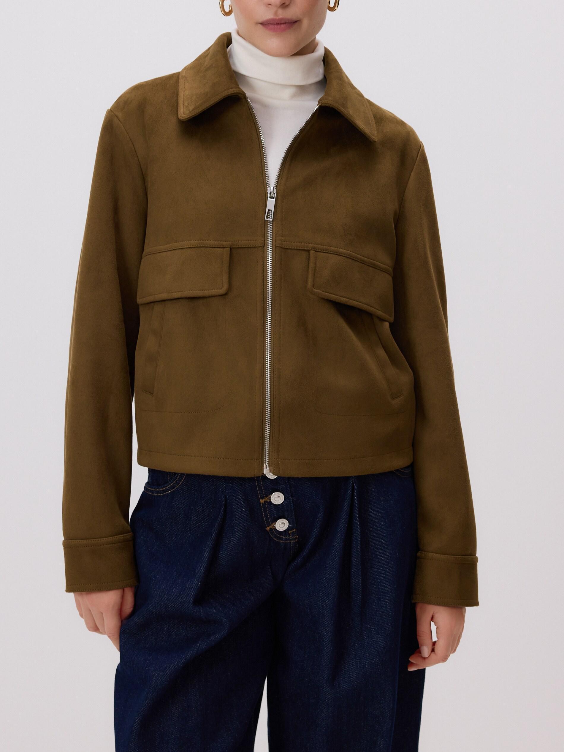 Green Faux Suede Cropped Jacket, Green, large image number 1