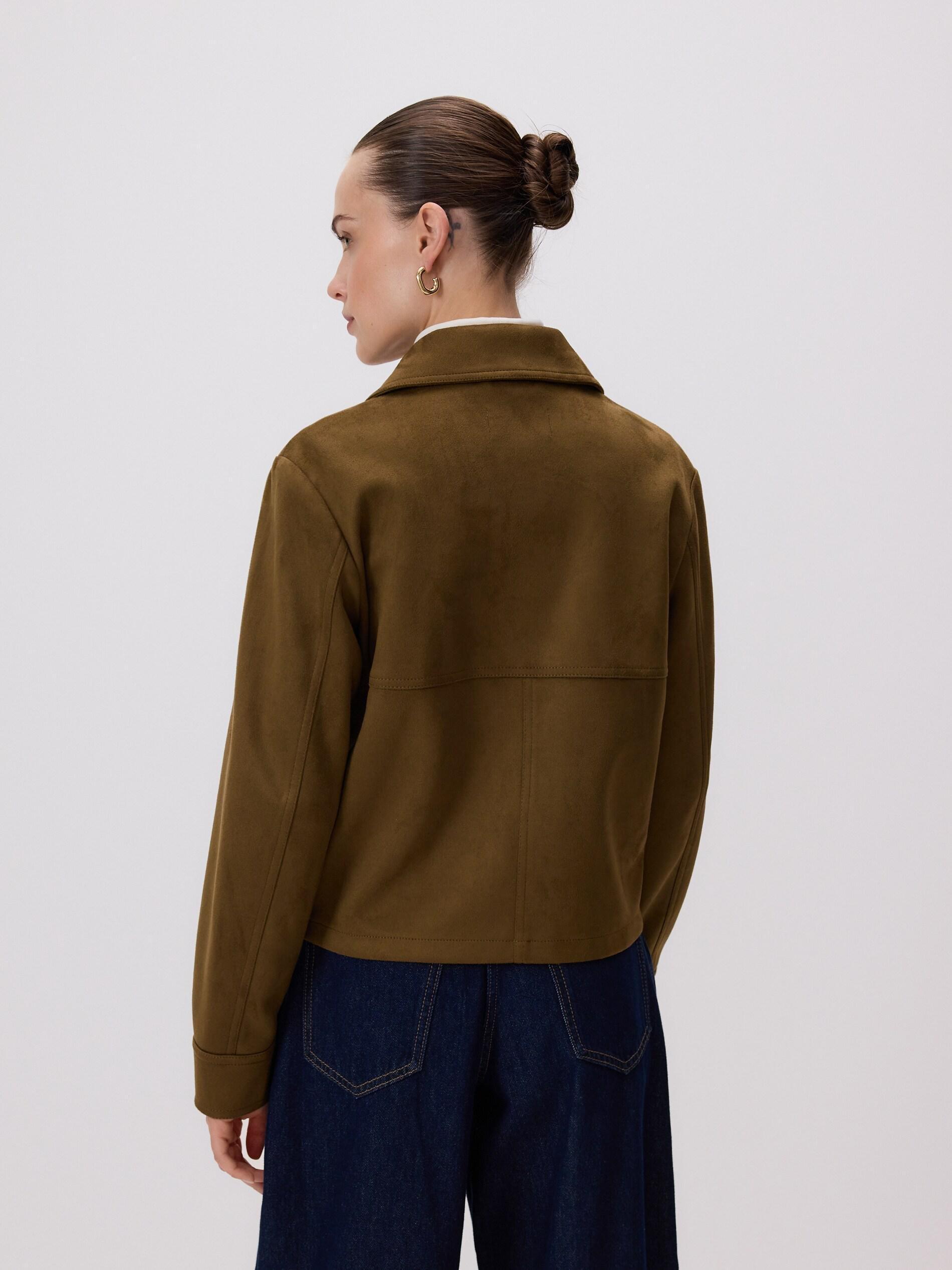 Green Faux Suede Cropped Jacket, Green, large image number 2