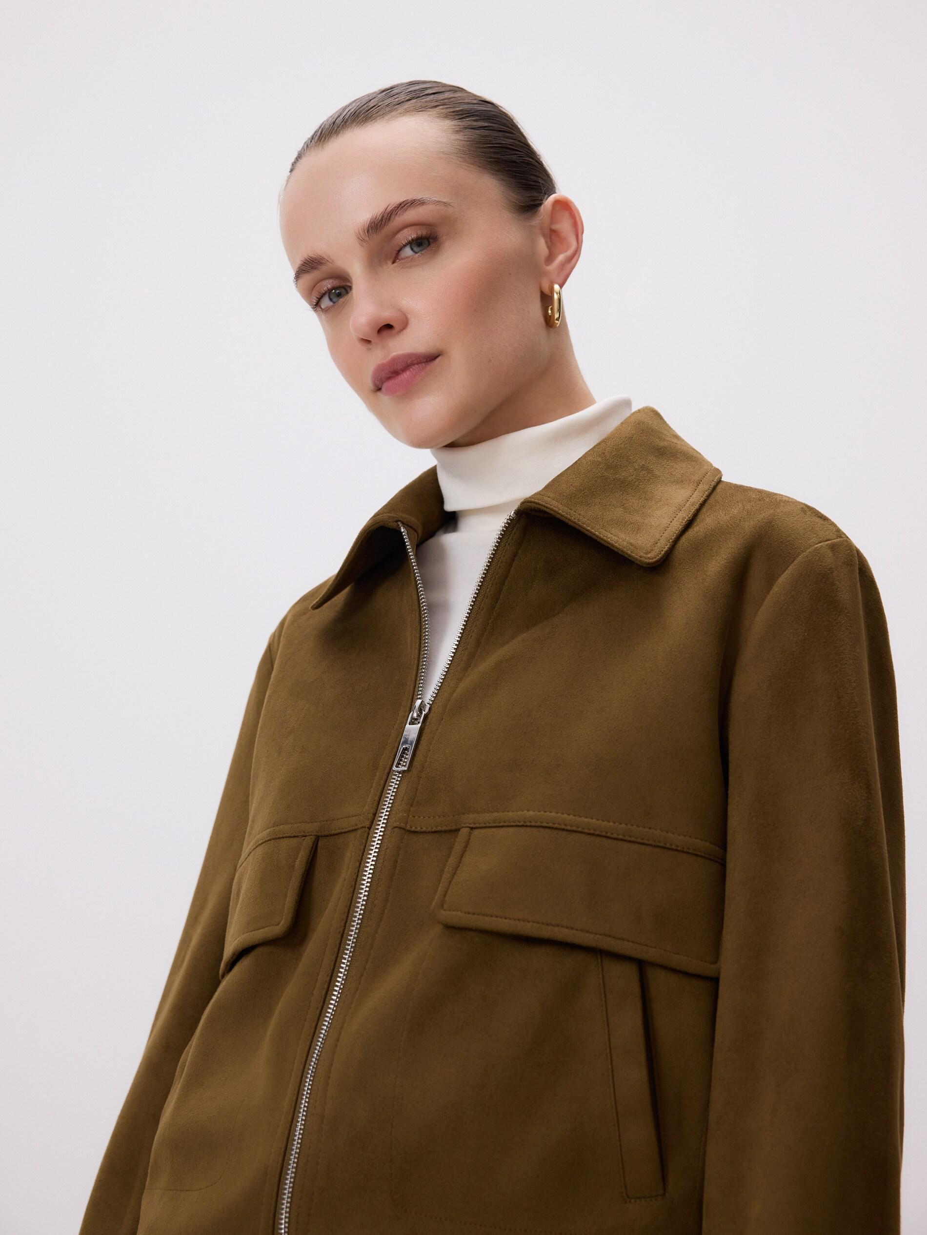Green Faux Suede Cropped Jacket, Green, large image number 3