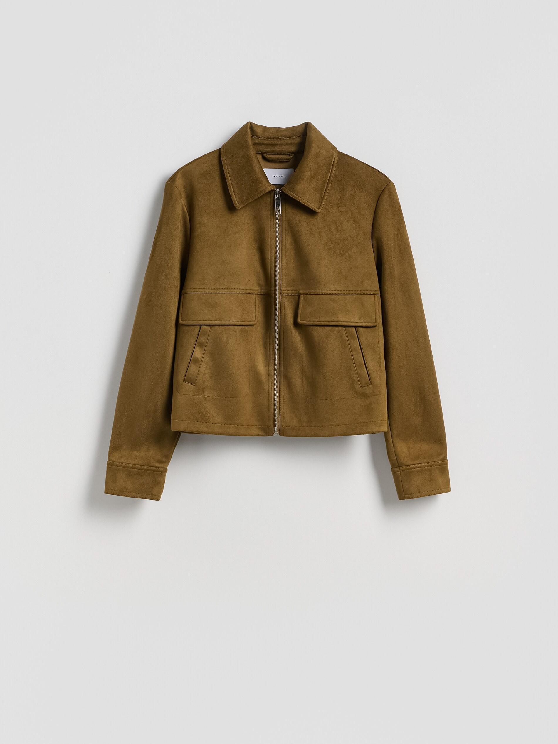 Green Faux Suede Cropped Jacket, Green, large image number 4