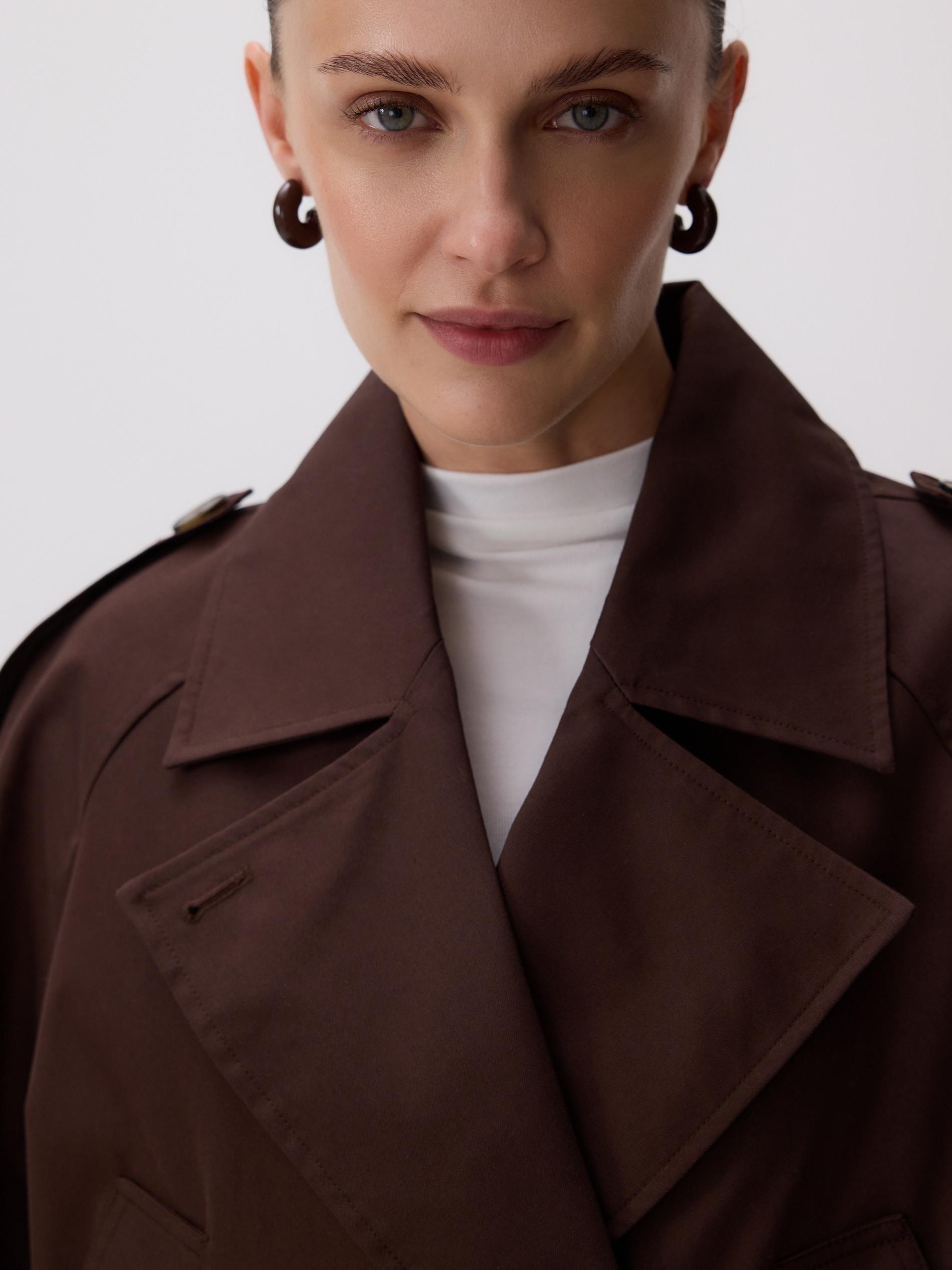 Brown Short Cotton Rich Trench Coat, Brown, large image number 2