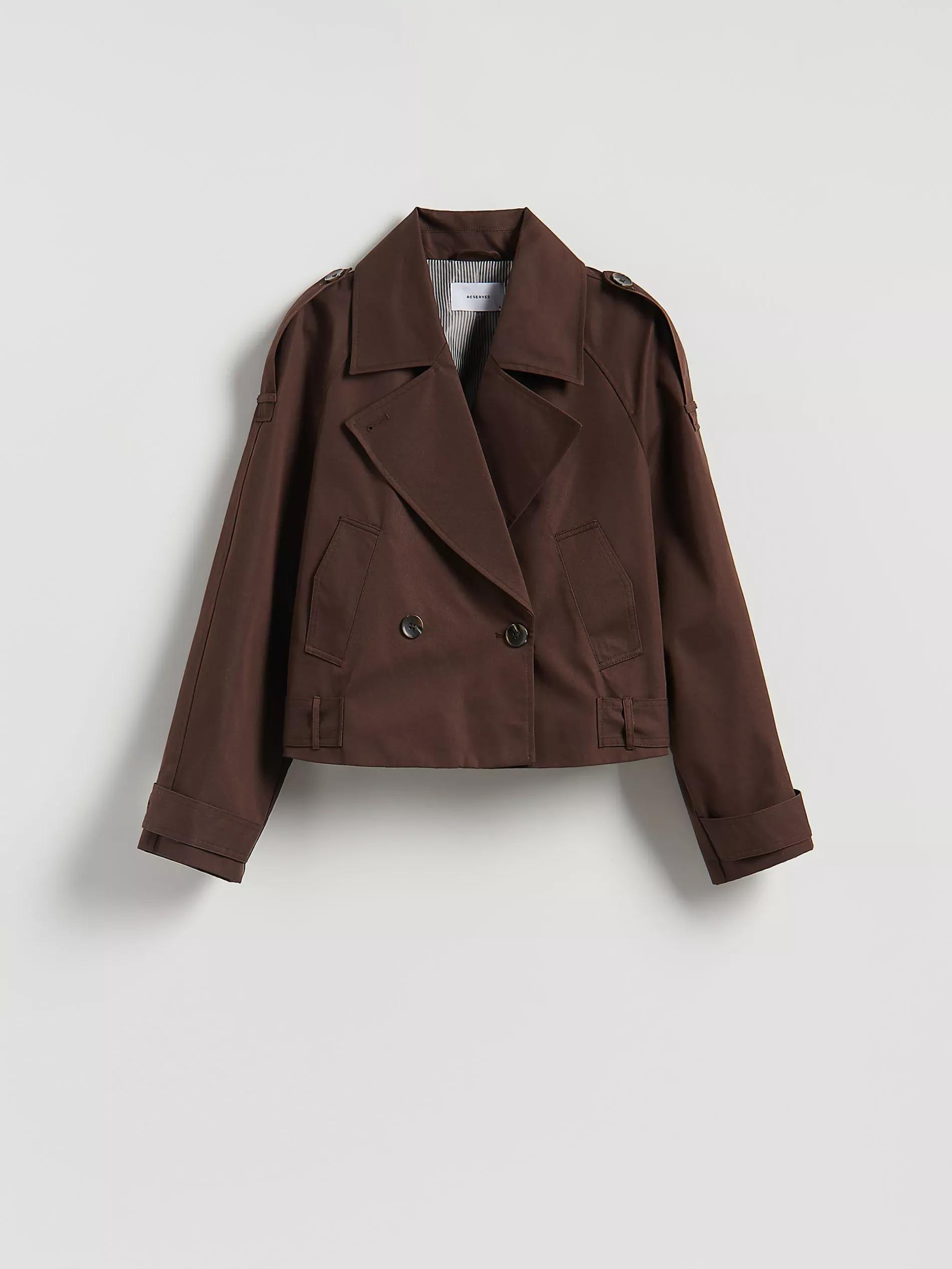 Brown Short Cotton Rich Trench Coat, Brown, large image number 4