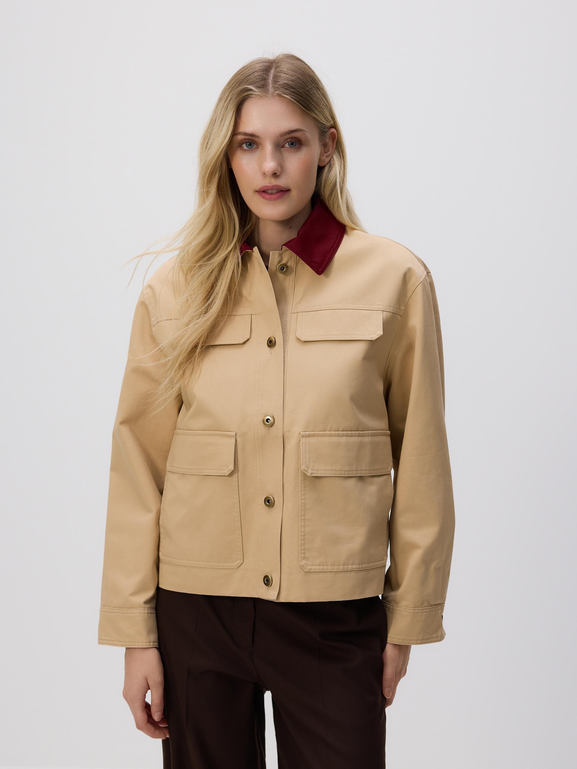 Beige Jacket With Contrasting Collar, Beige, medium
