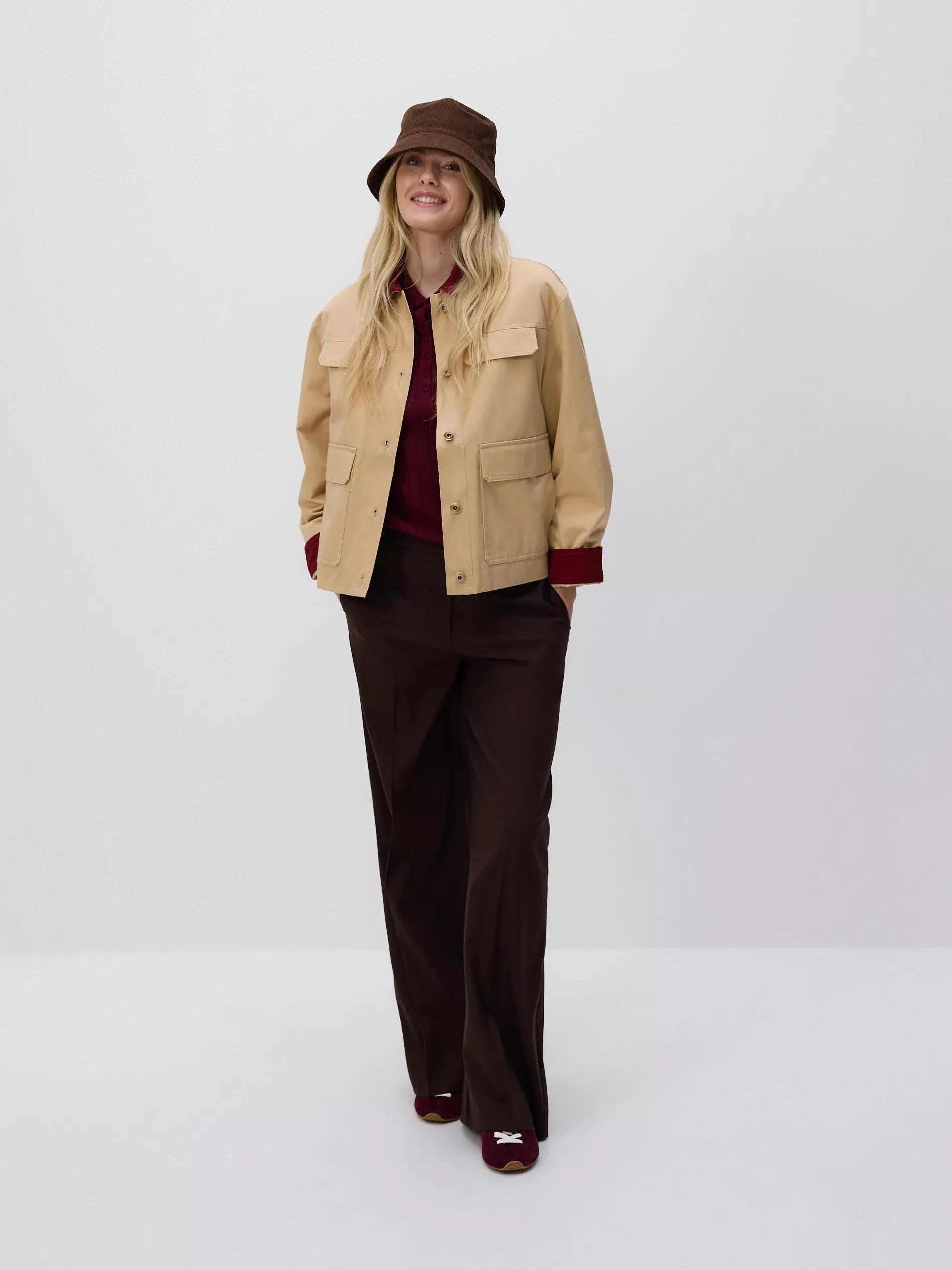 Beige Jacket With Contrasting Collar, Beige, medium
