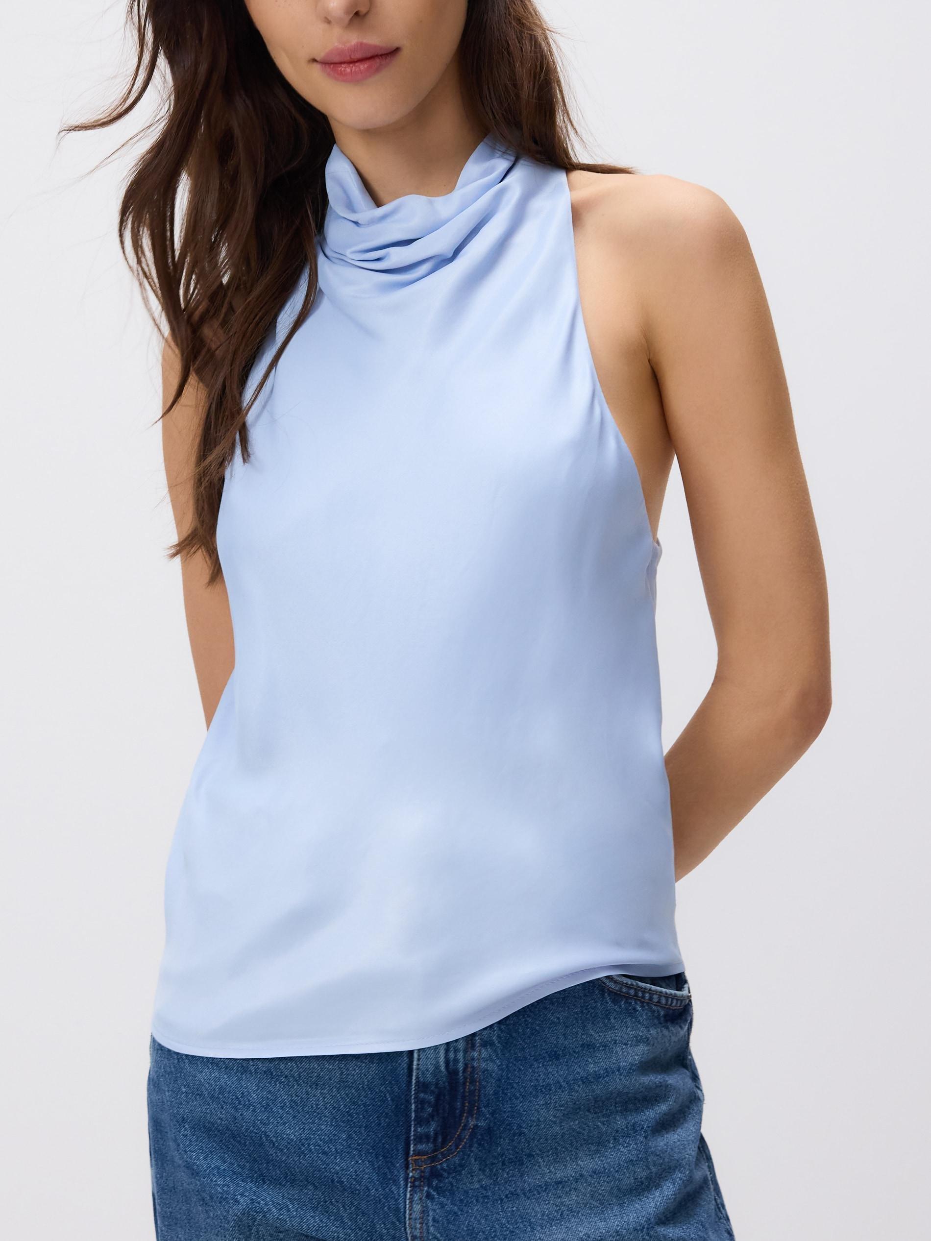 Pale Blue Halter Top, Blue, medium