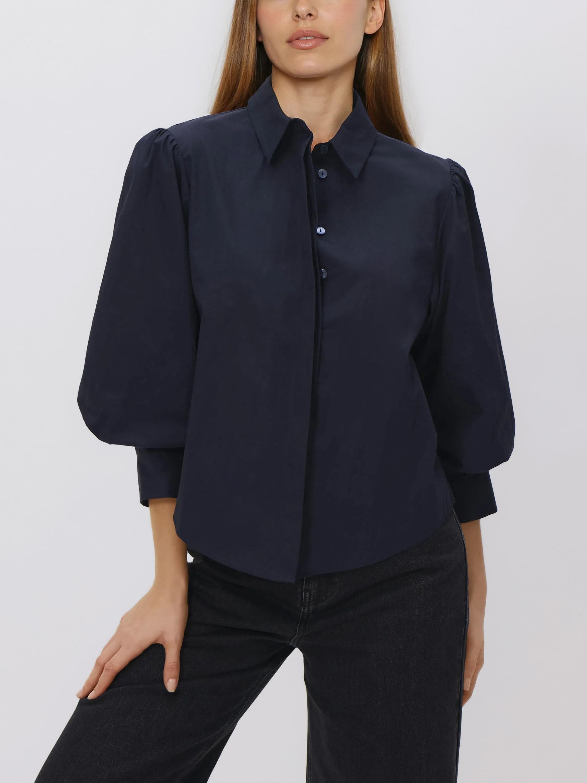 Navy Shirt With Puffy Sleeves, Navy, large image number 1