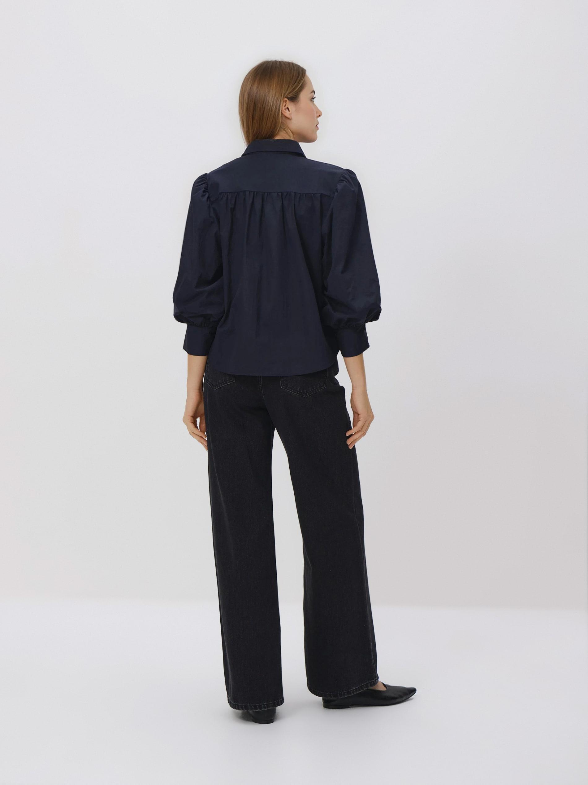 Navy Shirt With Puffy Sleeves, Navy, large image number 2