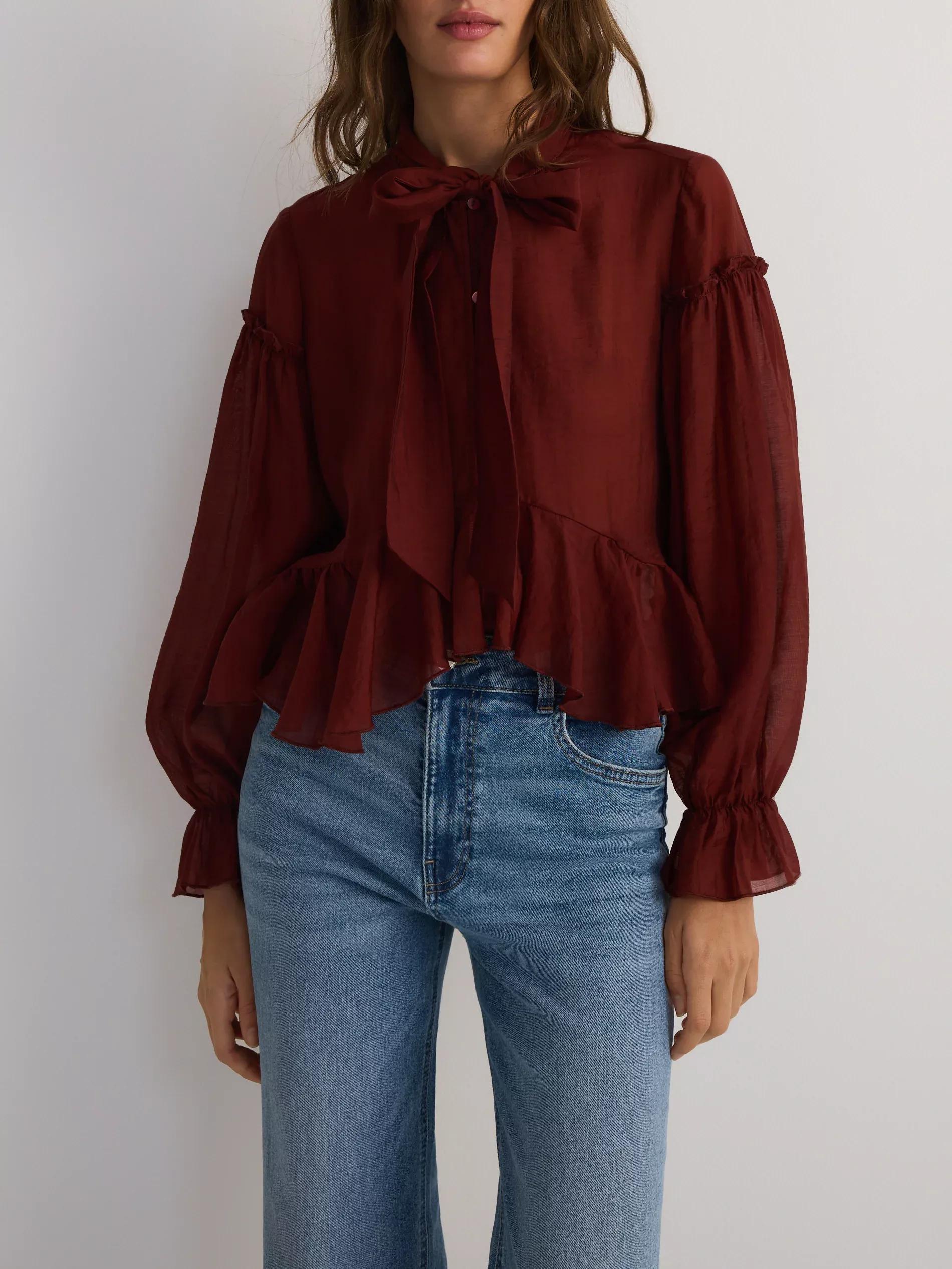 Brown Lyocell Blend Blouse, , large image number 1