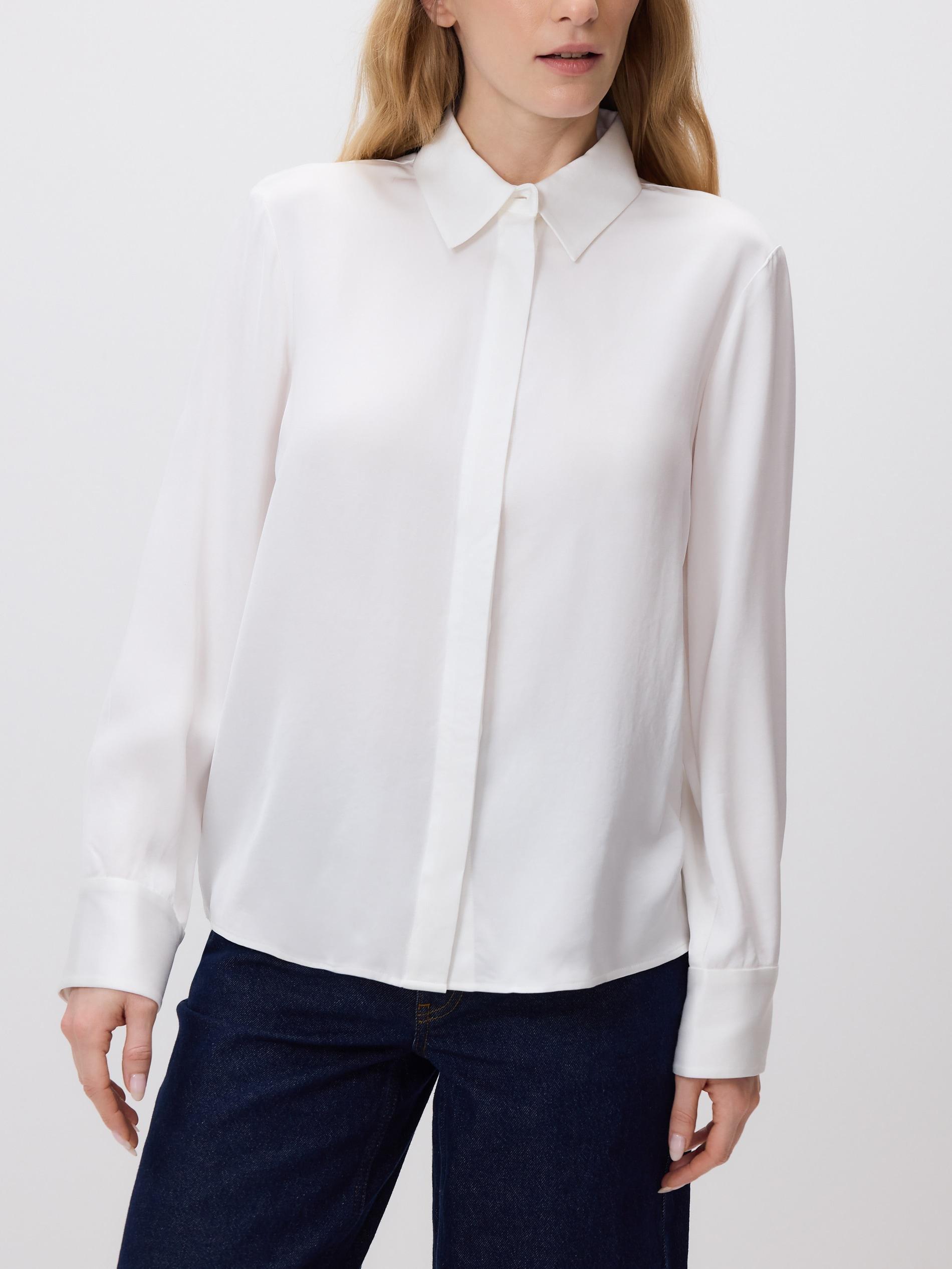 White Satin Viscose Shirt, White, medium