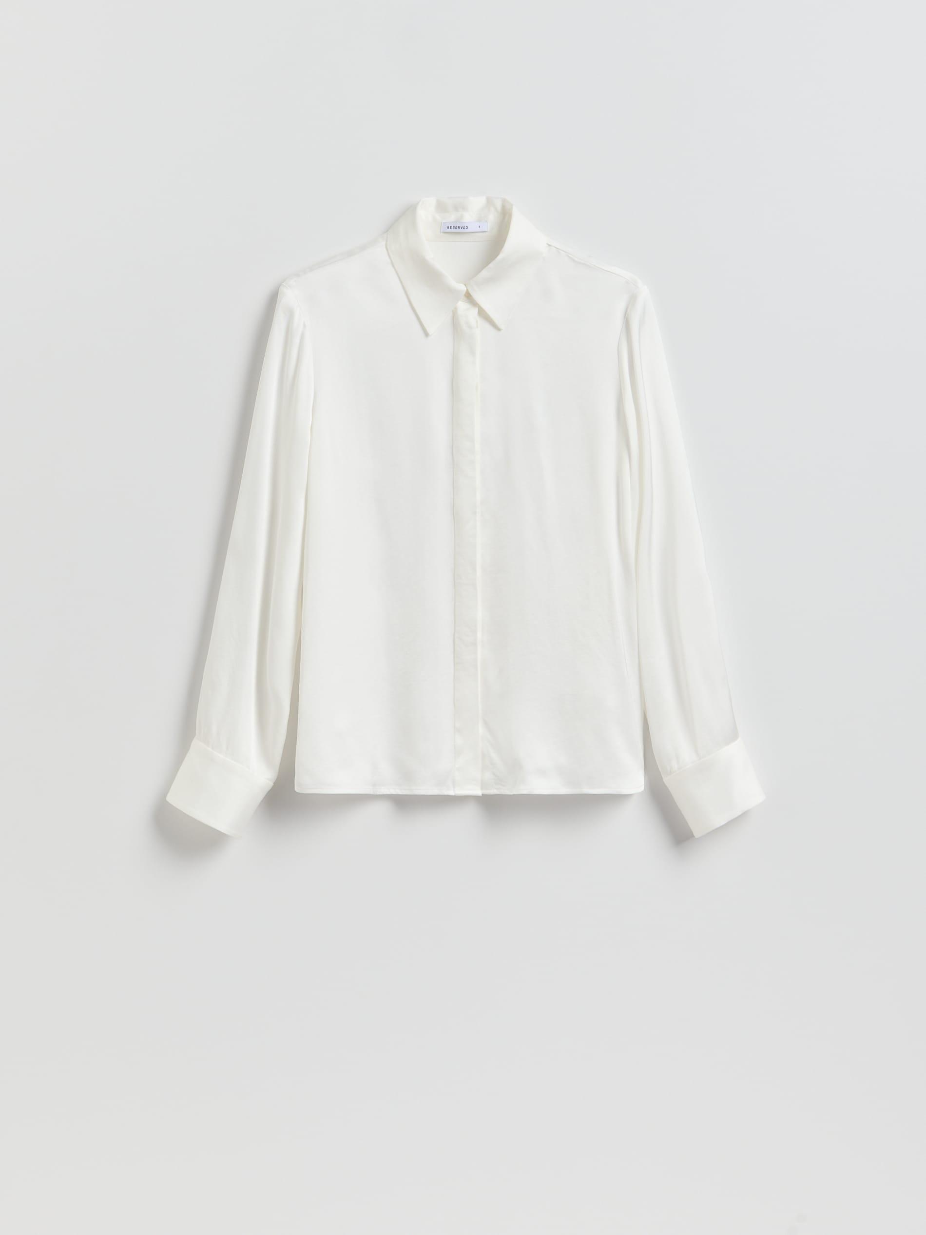 White Satin Viscose Shirt, White, medium