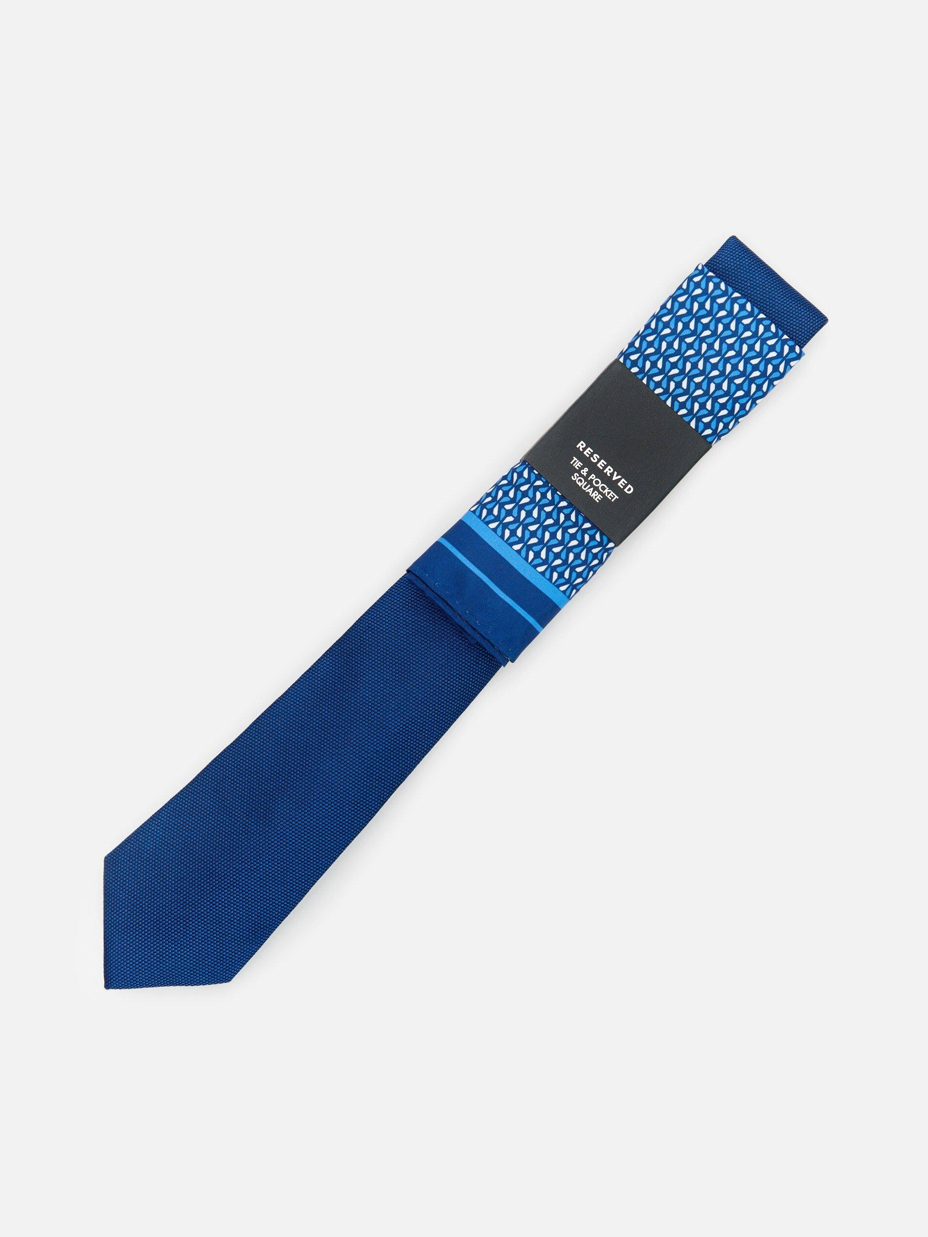 Blue Jacquard Tie With Pocket Square, Men, , large image number 0