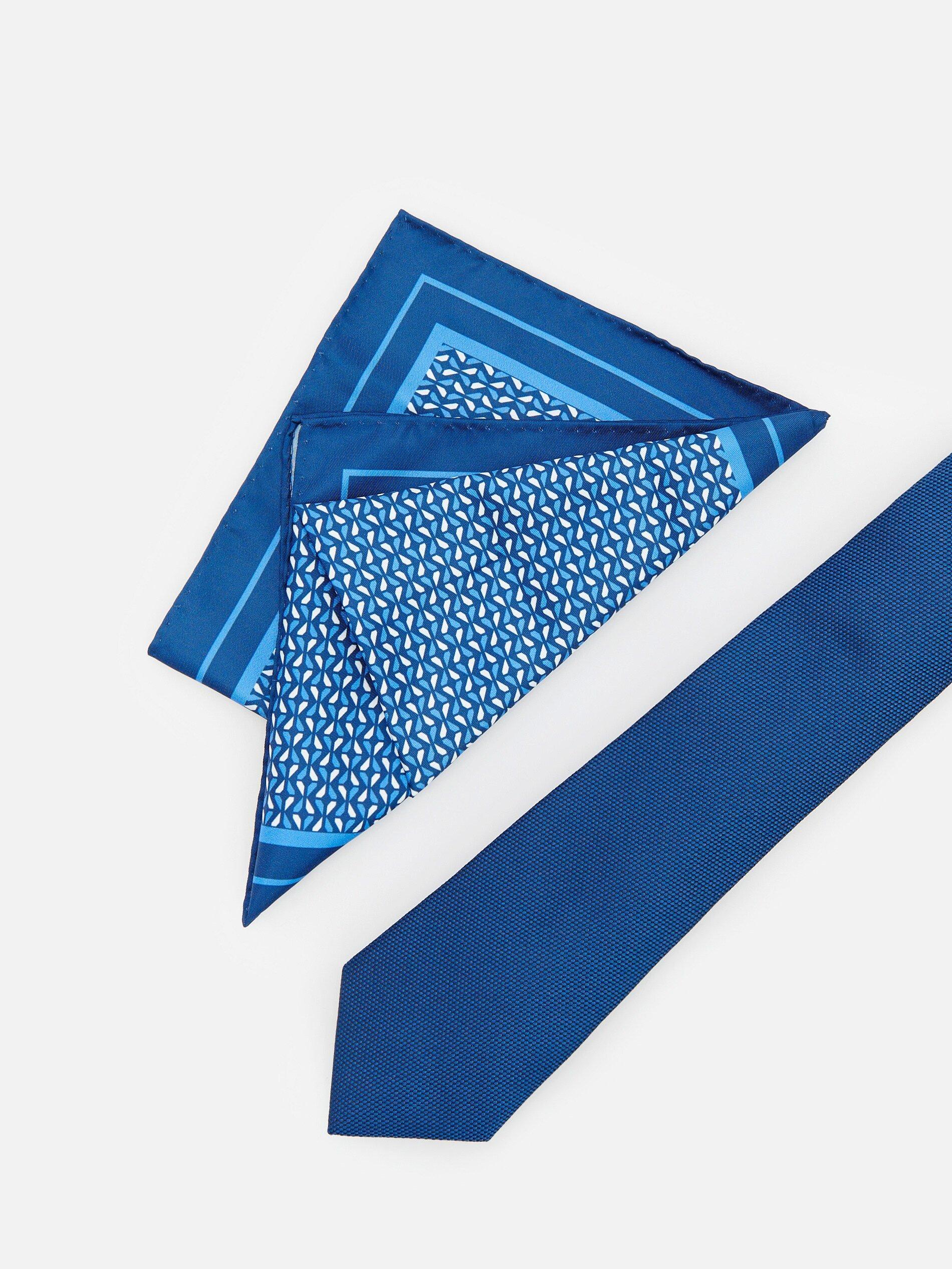 Blue Jacquard Tie With Pocket Square, Men, , large image number 1