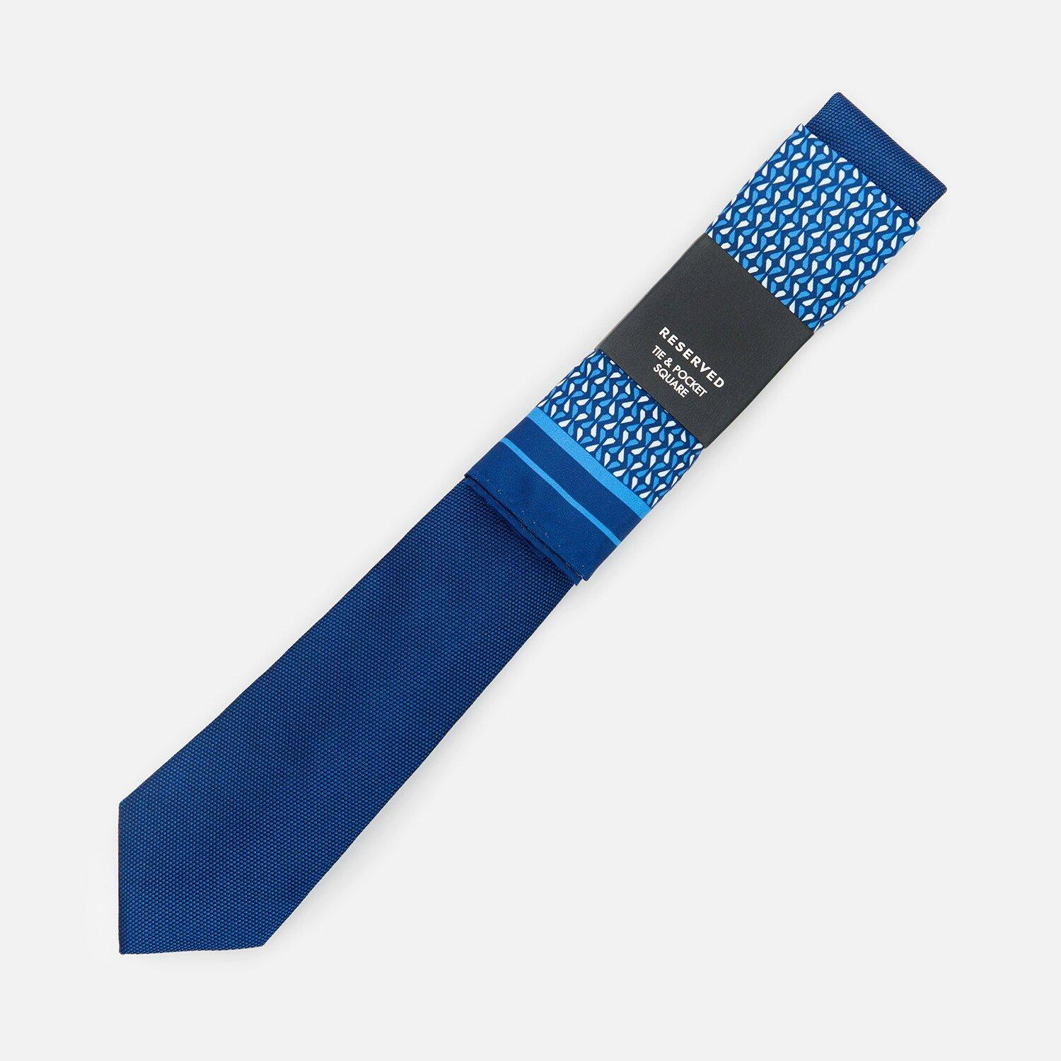 Blue Jacquard Tie With Pocket Square, Men, , large image number 2