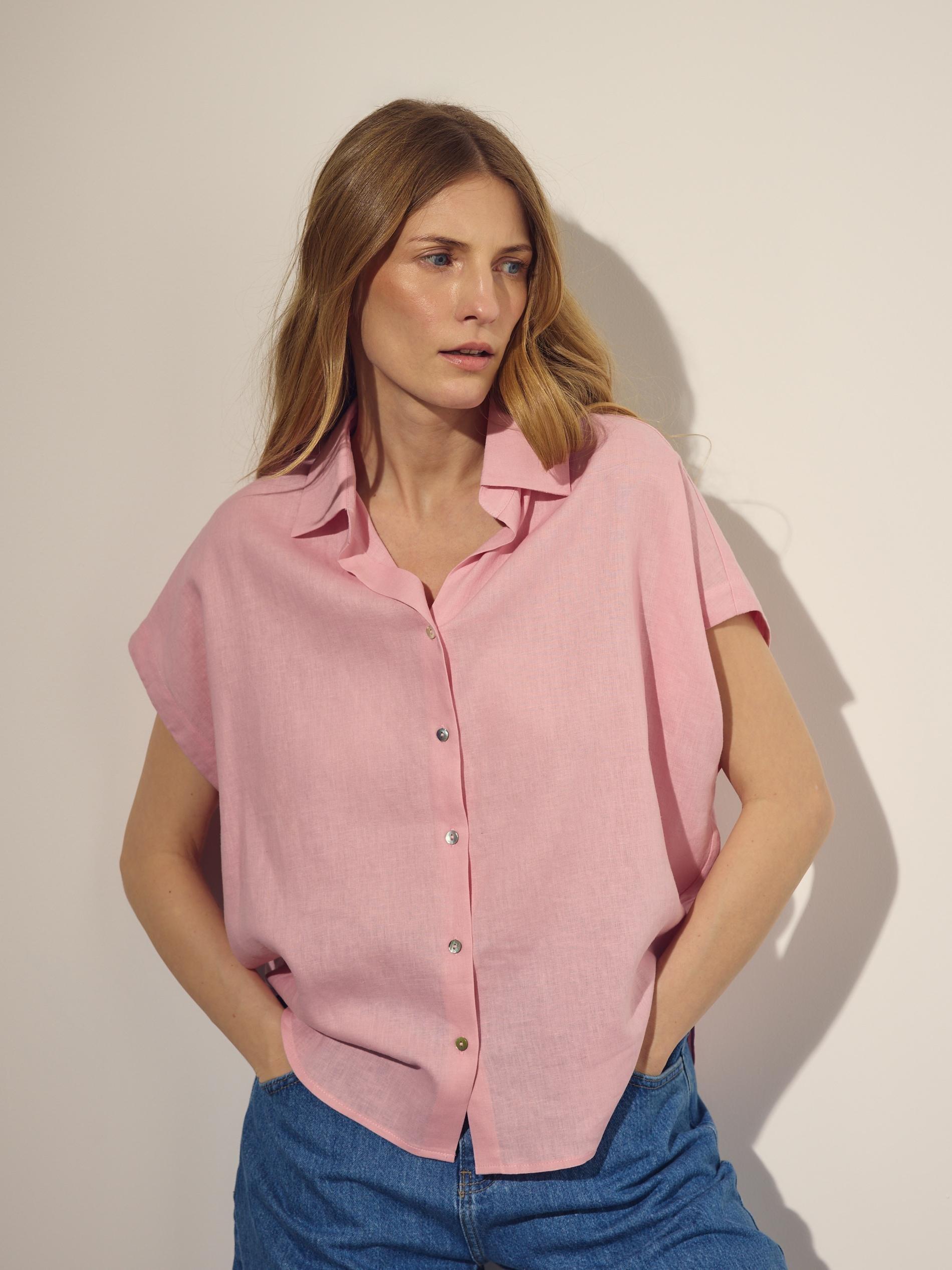 Pink Linen Rich Shirt, Pink, large image number 1