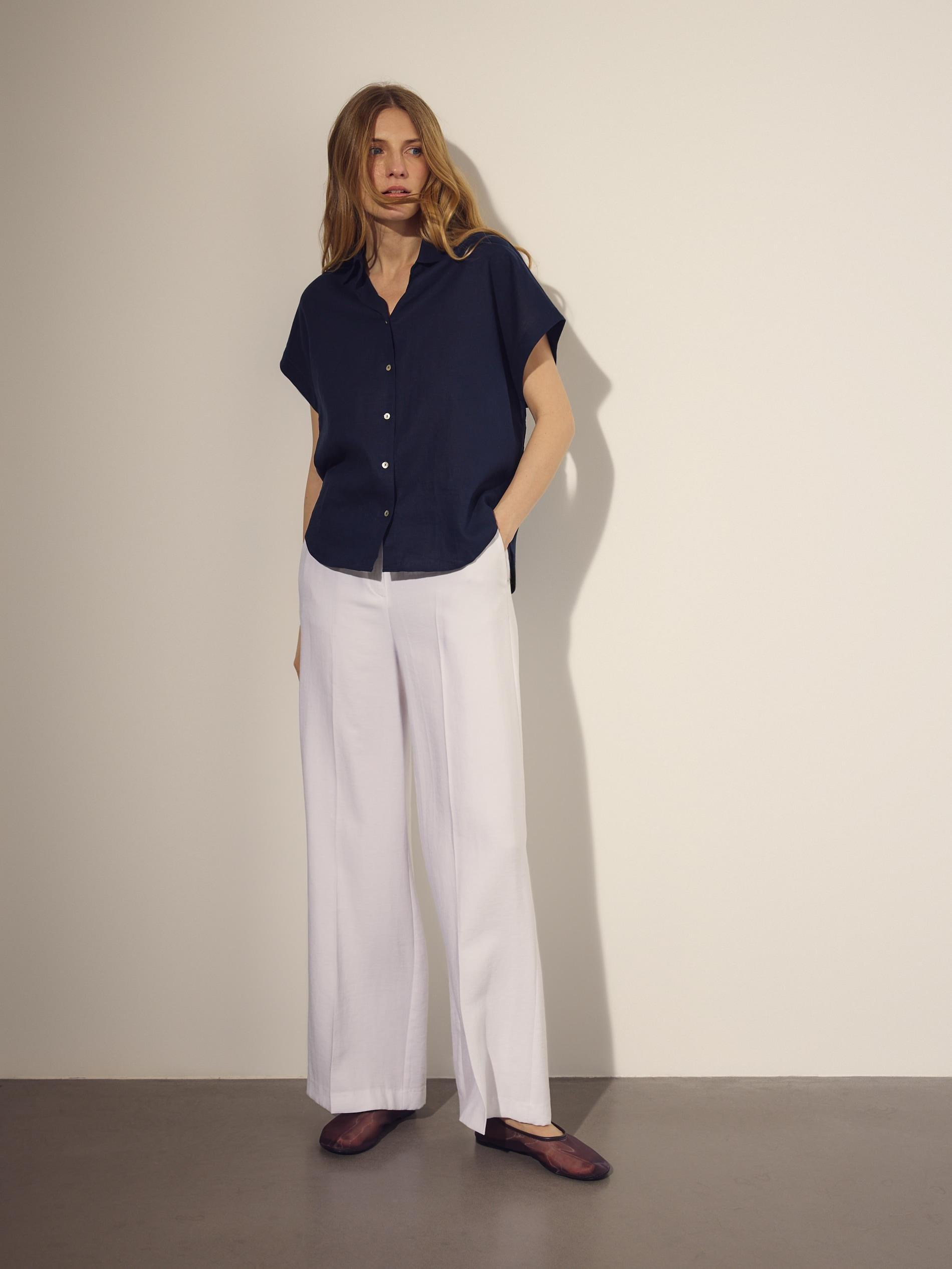 Blue Linen Rich Shirt, Blue, large image number 0