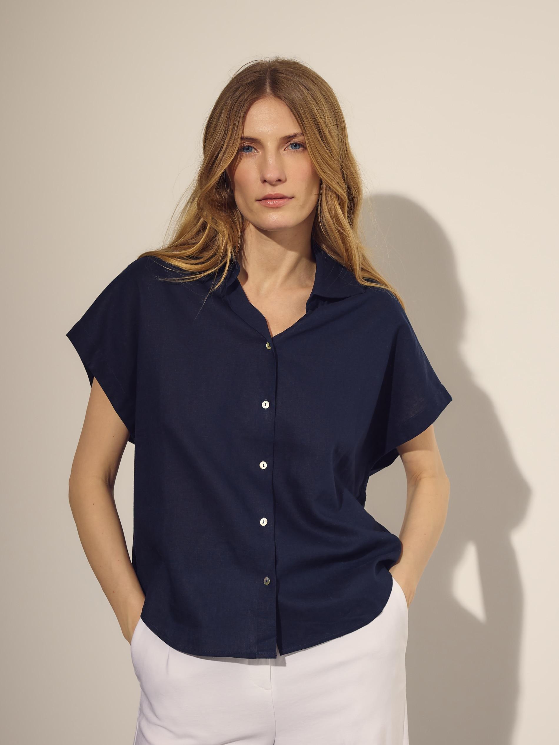 Blue Linen Rich Shirt, Blue, large image number 1