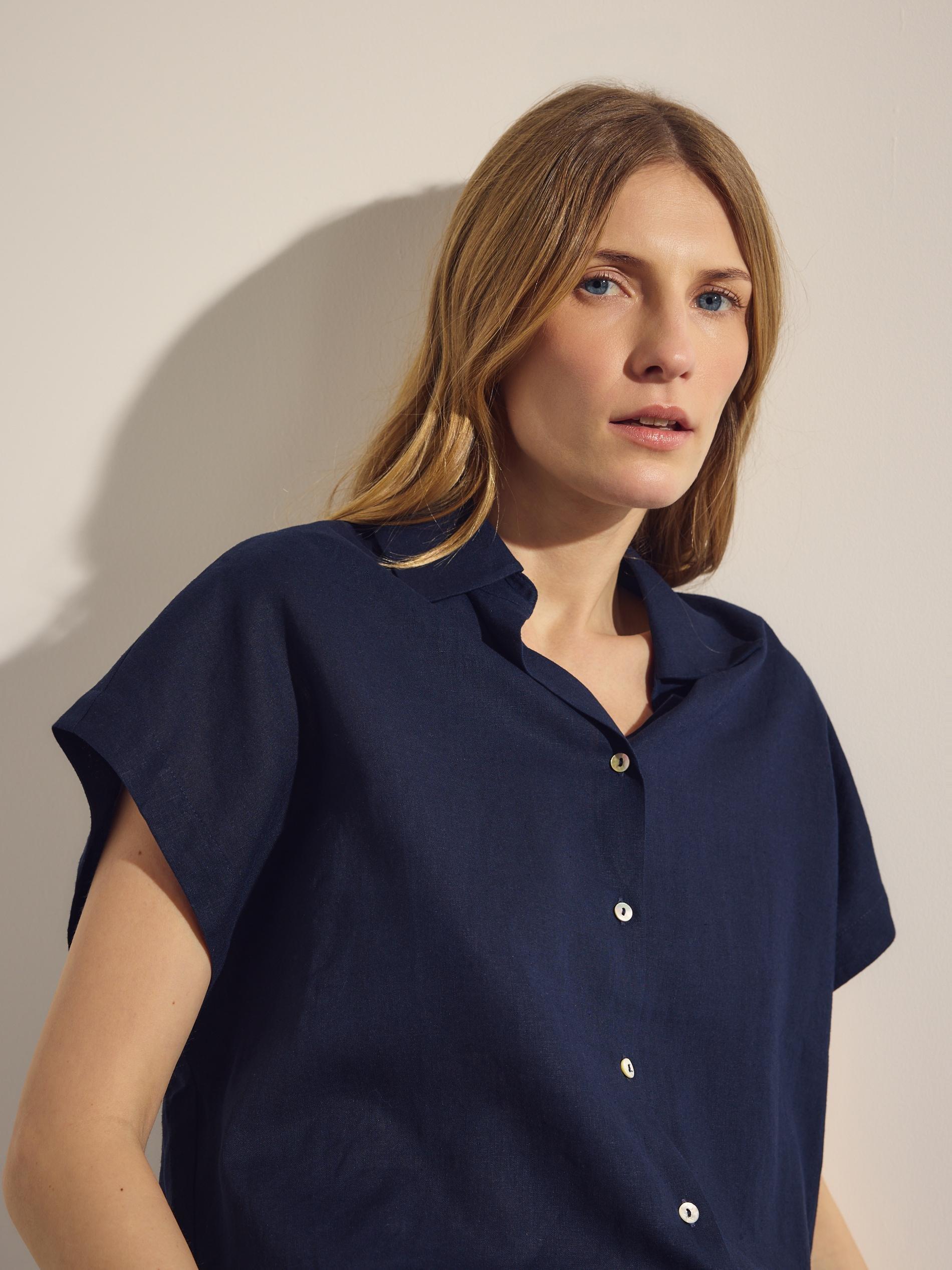 Blue Linen Rich Shirt, Blue, large image number 3