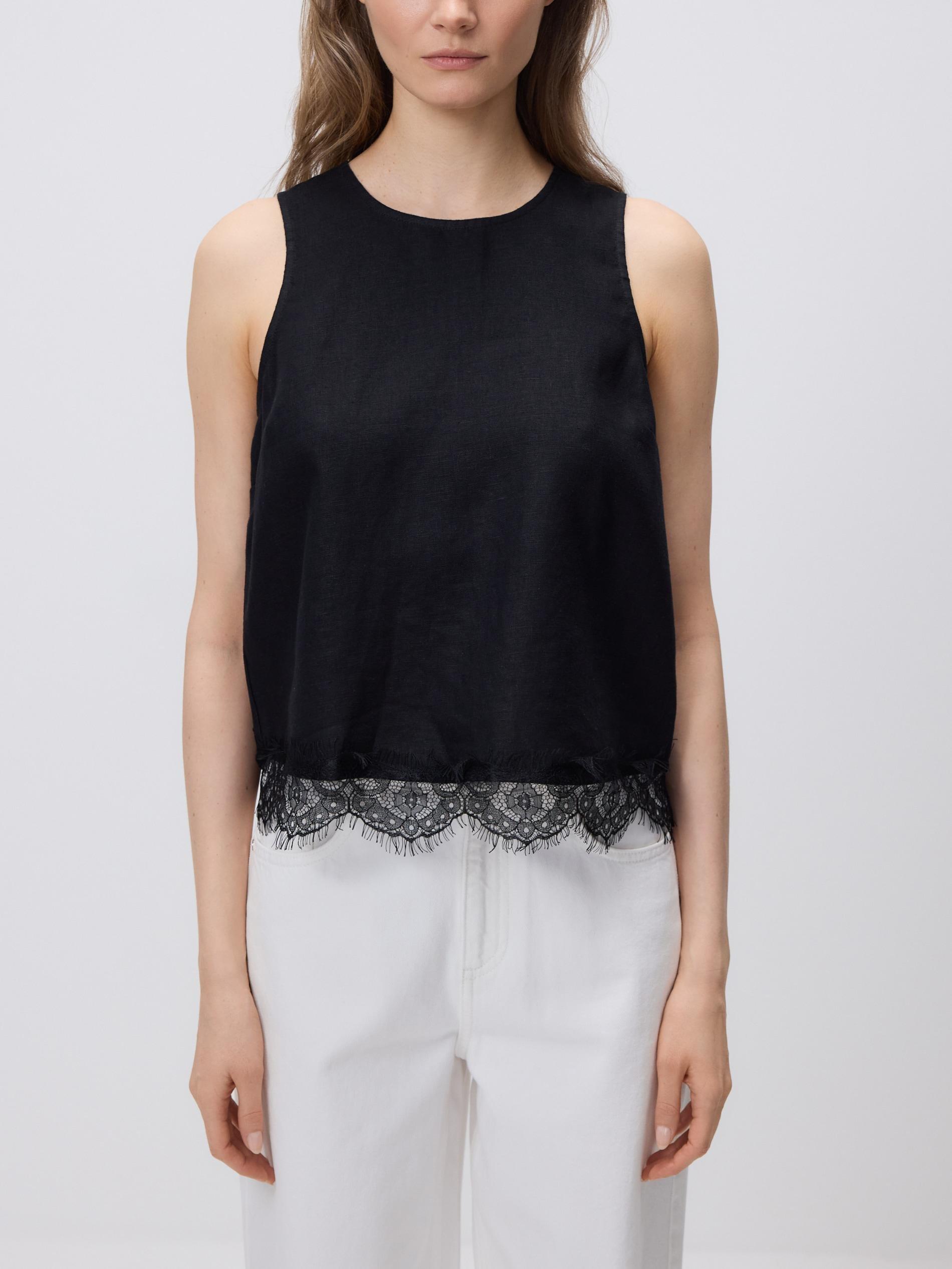 Black Linen Top, Black, large image number 1