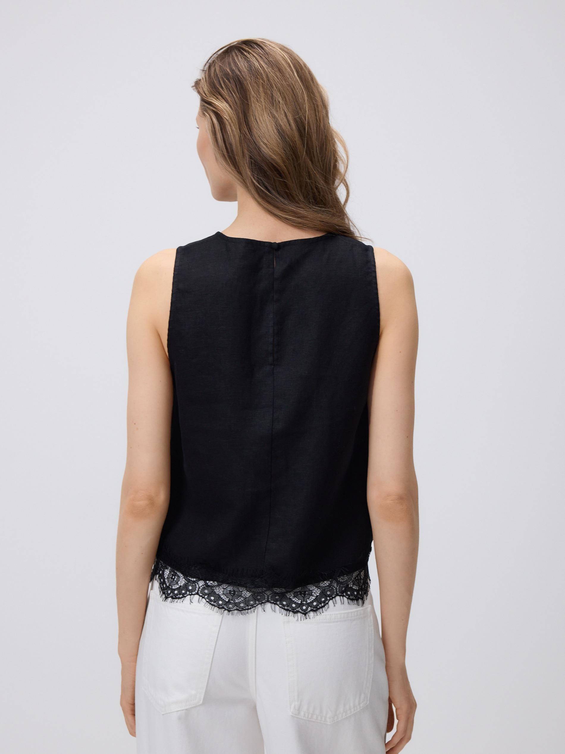 Black Linen Top, Black, large image number 3
