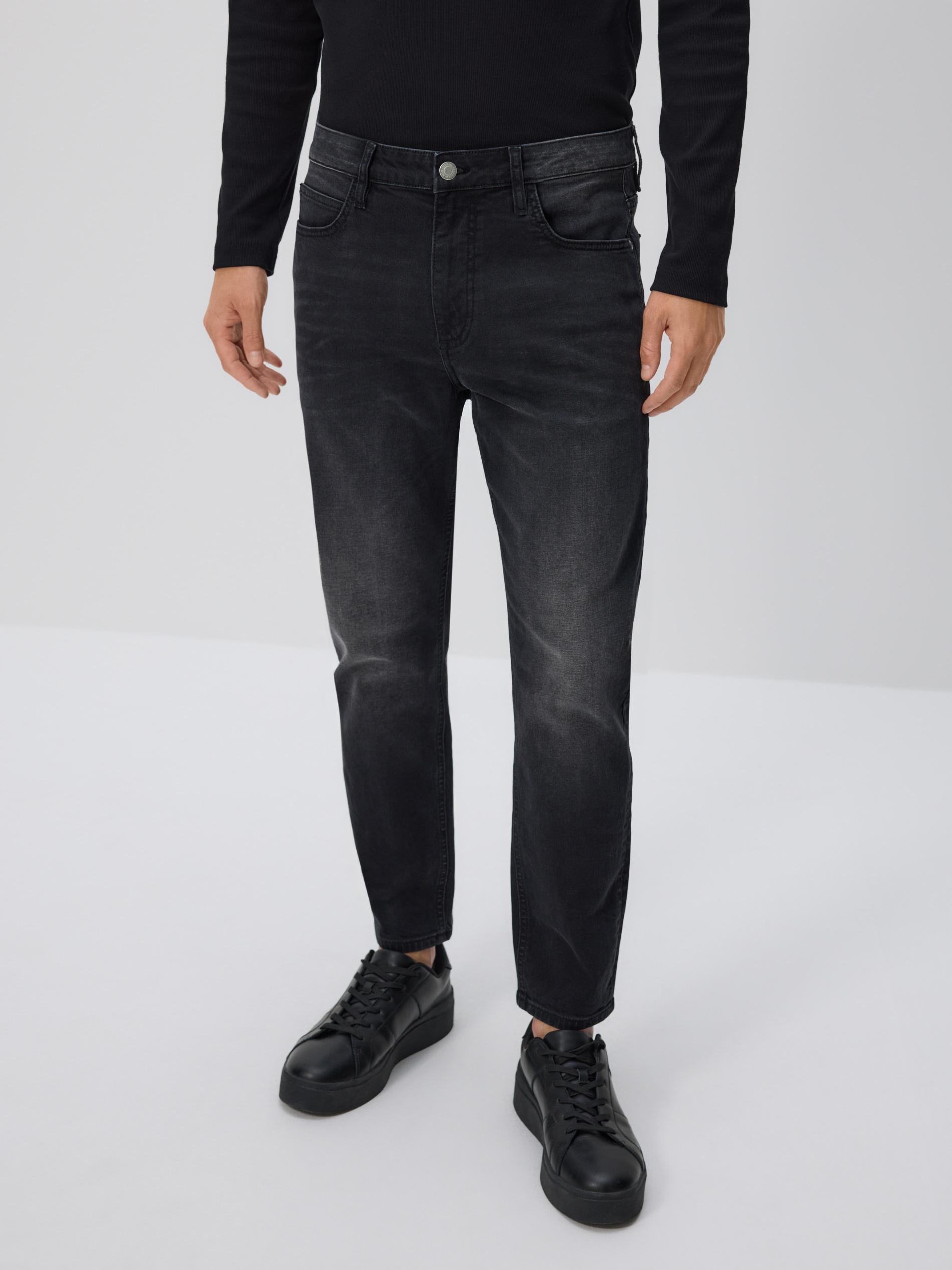 BLACK Carrot slim jeans with wash effect, Black, medium