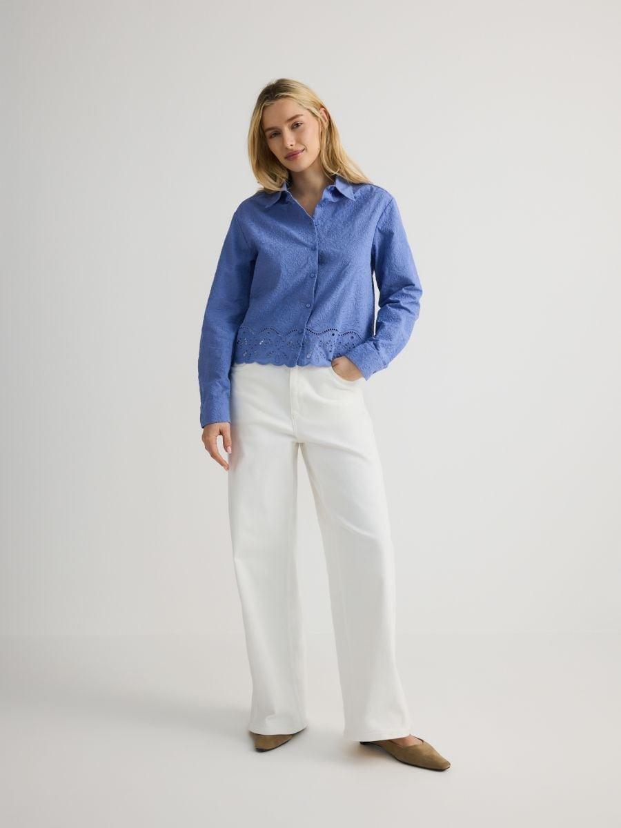 Blue Cotton Shirt With Embroidery, , large image number 0