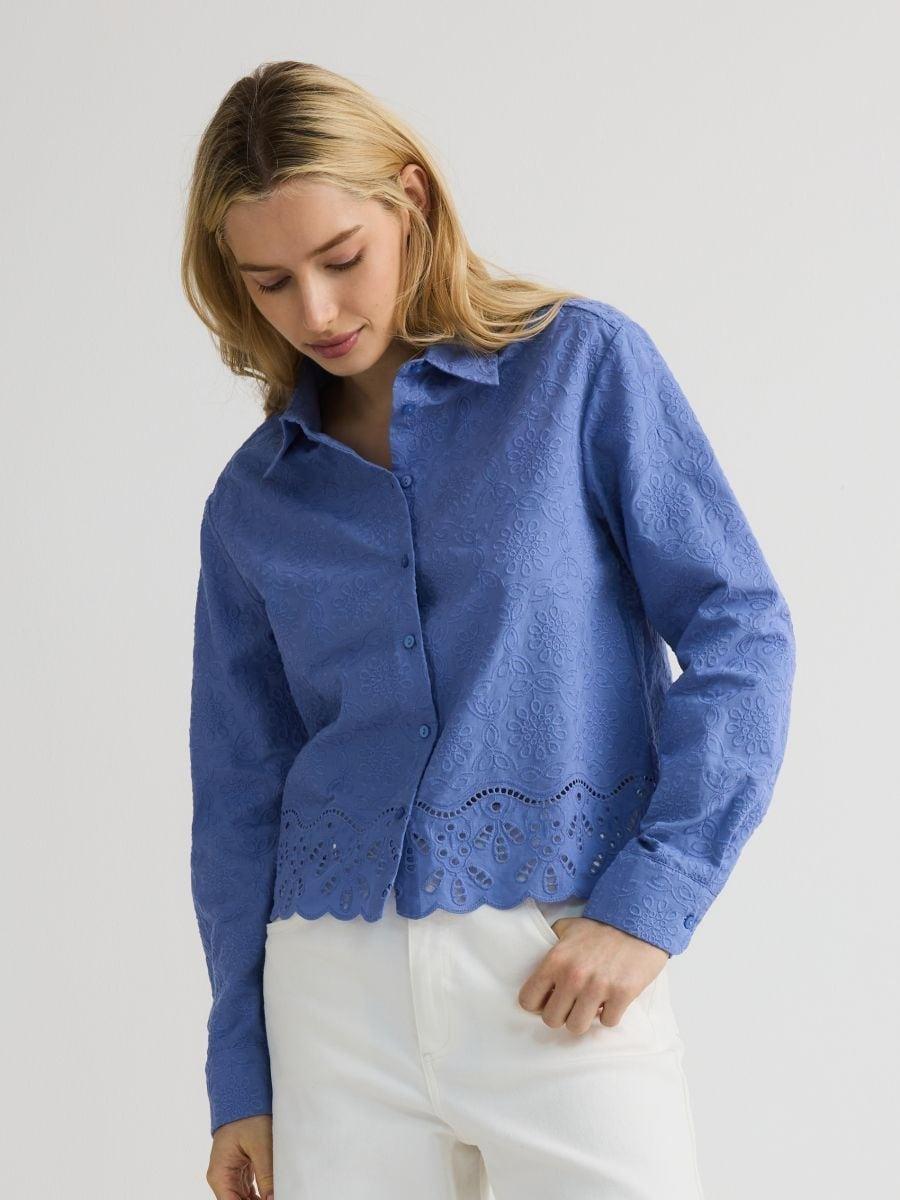 Blue Cotton Shirt With Embroidery, , large image number 1