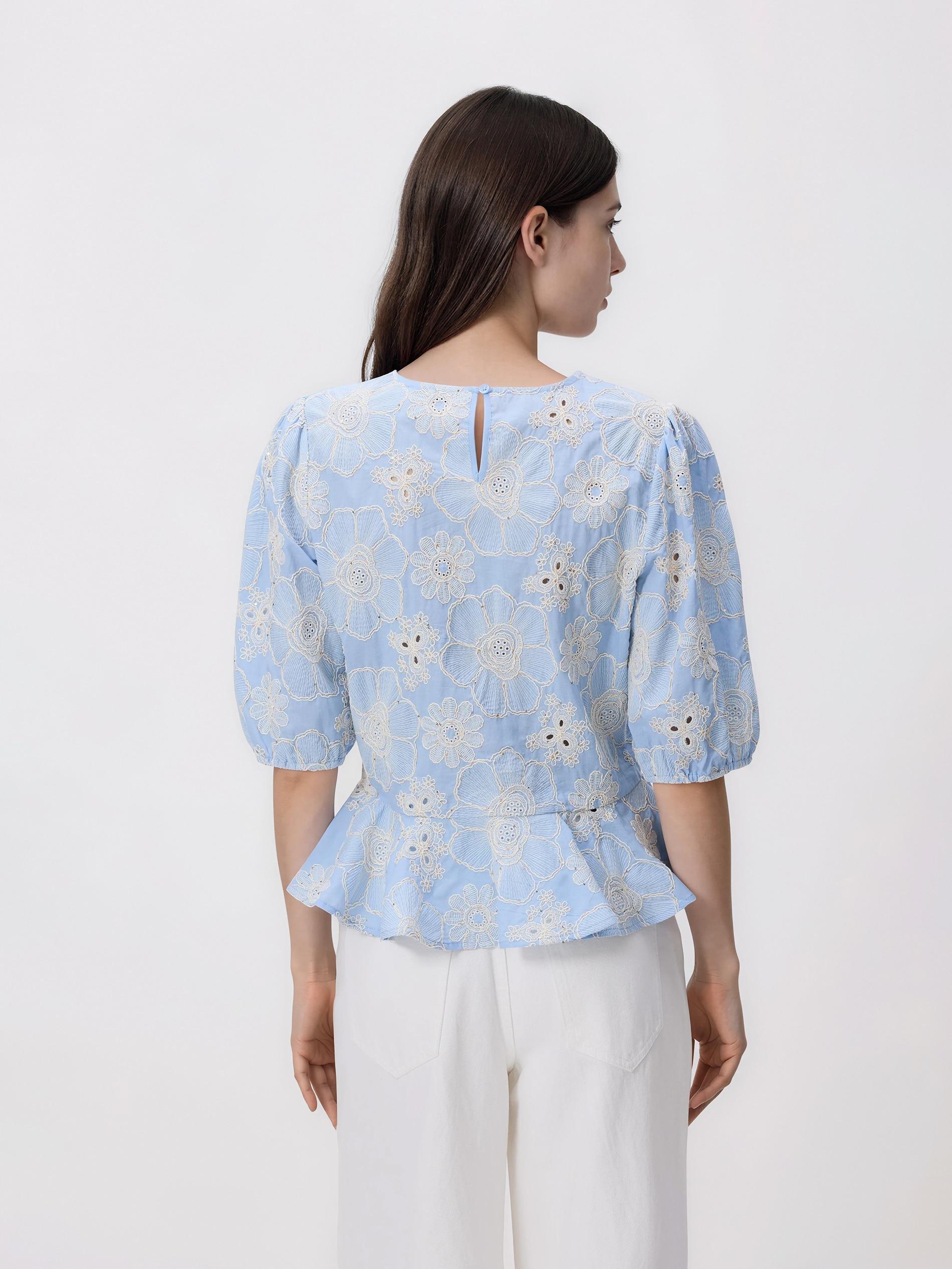 Blue Blouse With Embroidery Detailing, Blue, large image number 2