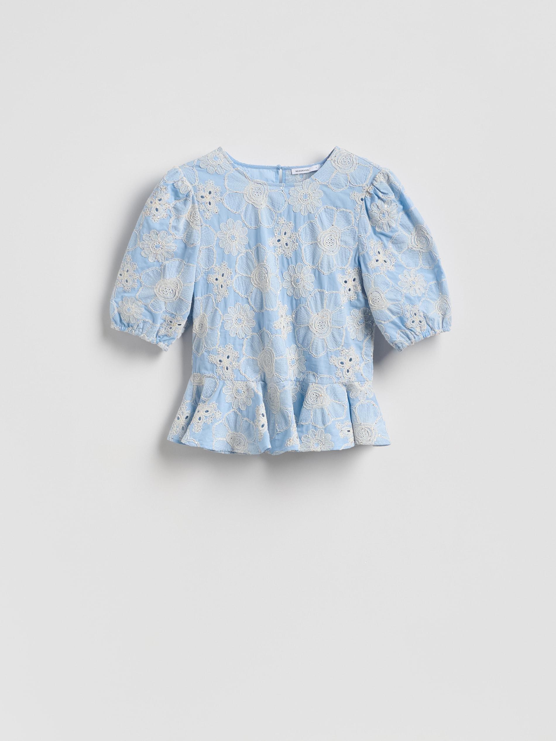 Blue Blouse With Embroidery Detailing, Blue, large image number 3