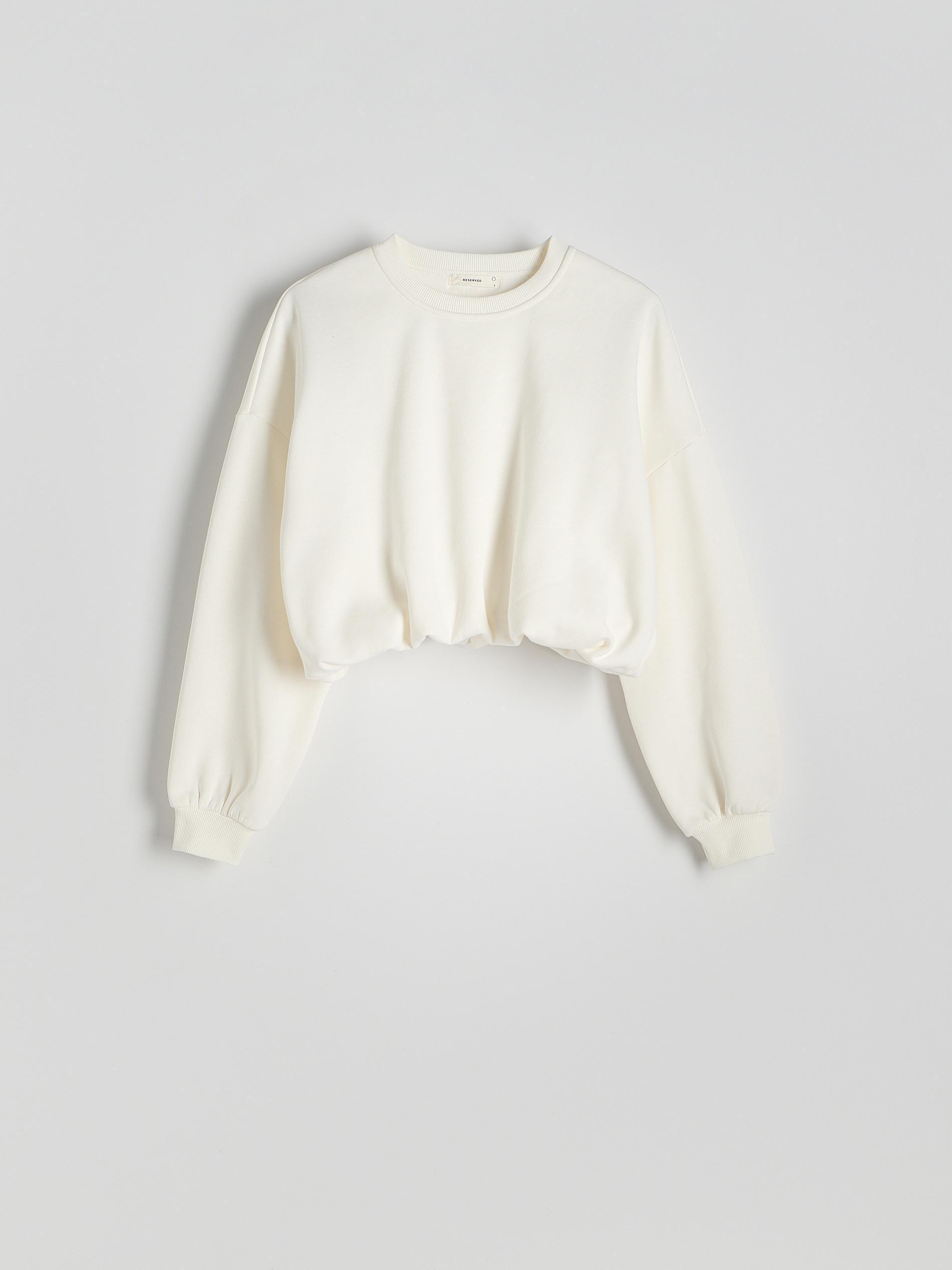 Cream Cropped Sweatshirt With Ribbed Hem, , large image number 0
