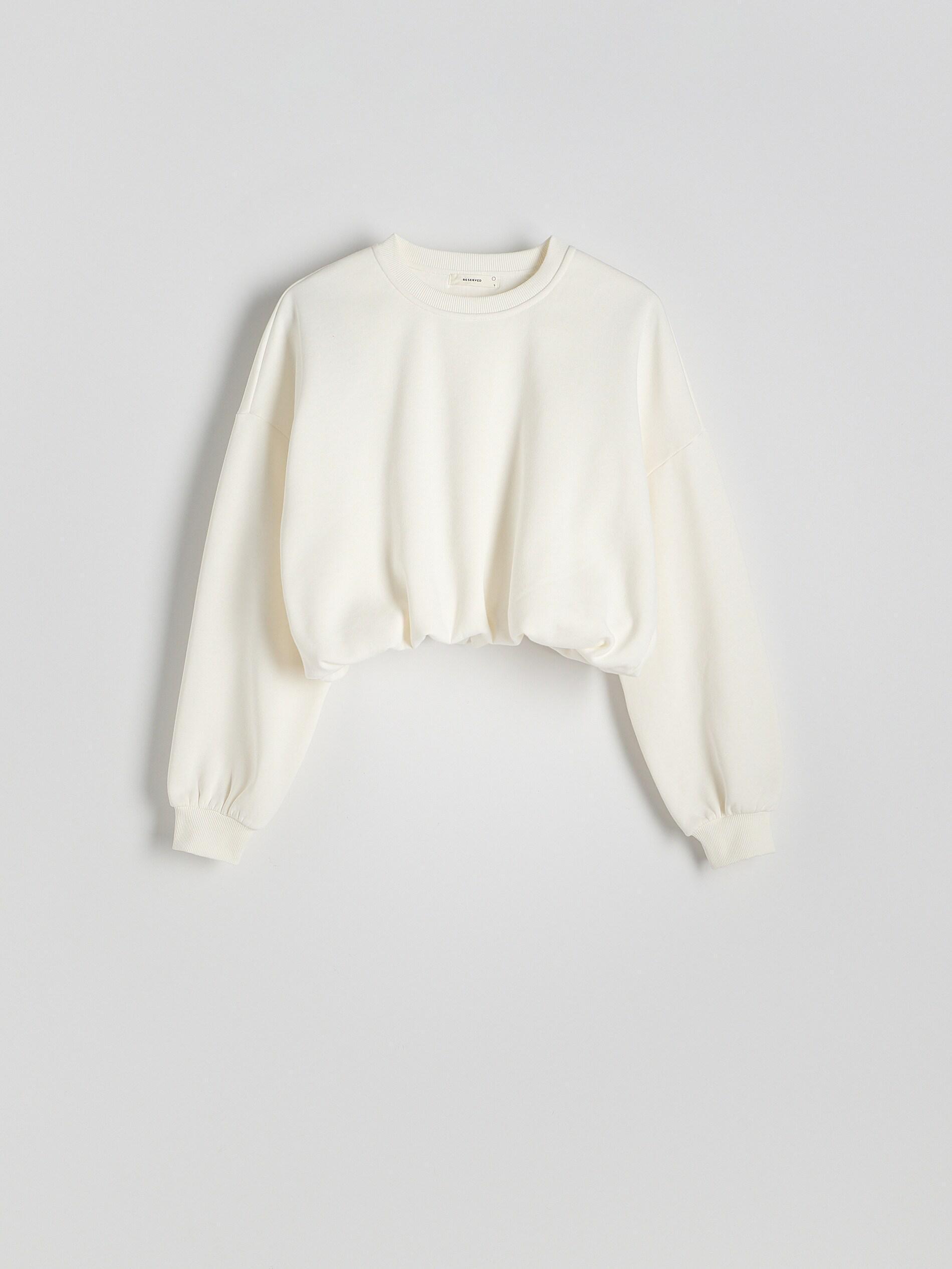 CREAM Cropped sweatshirt with ribbed hem, Ivory, medium