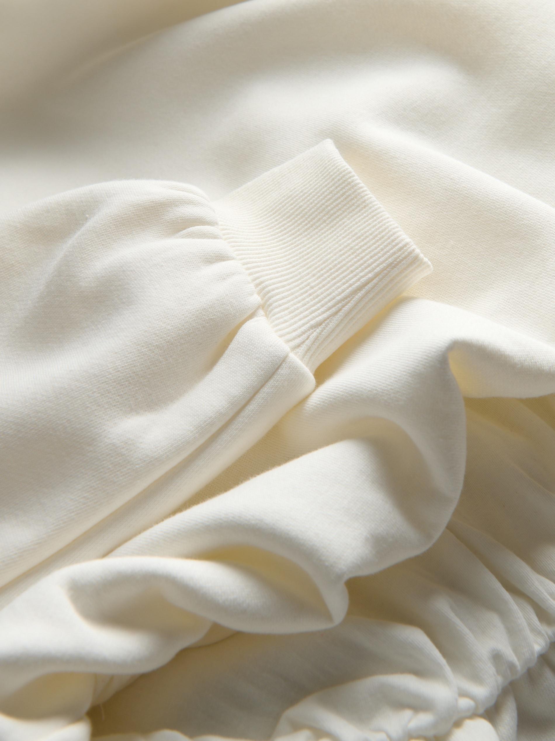 Cream Cropped Sweatshirt With Ribbed Hem, , large image number 1