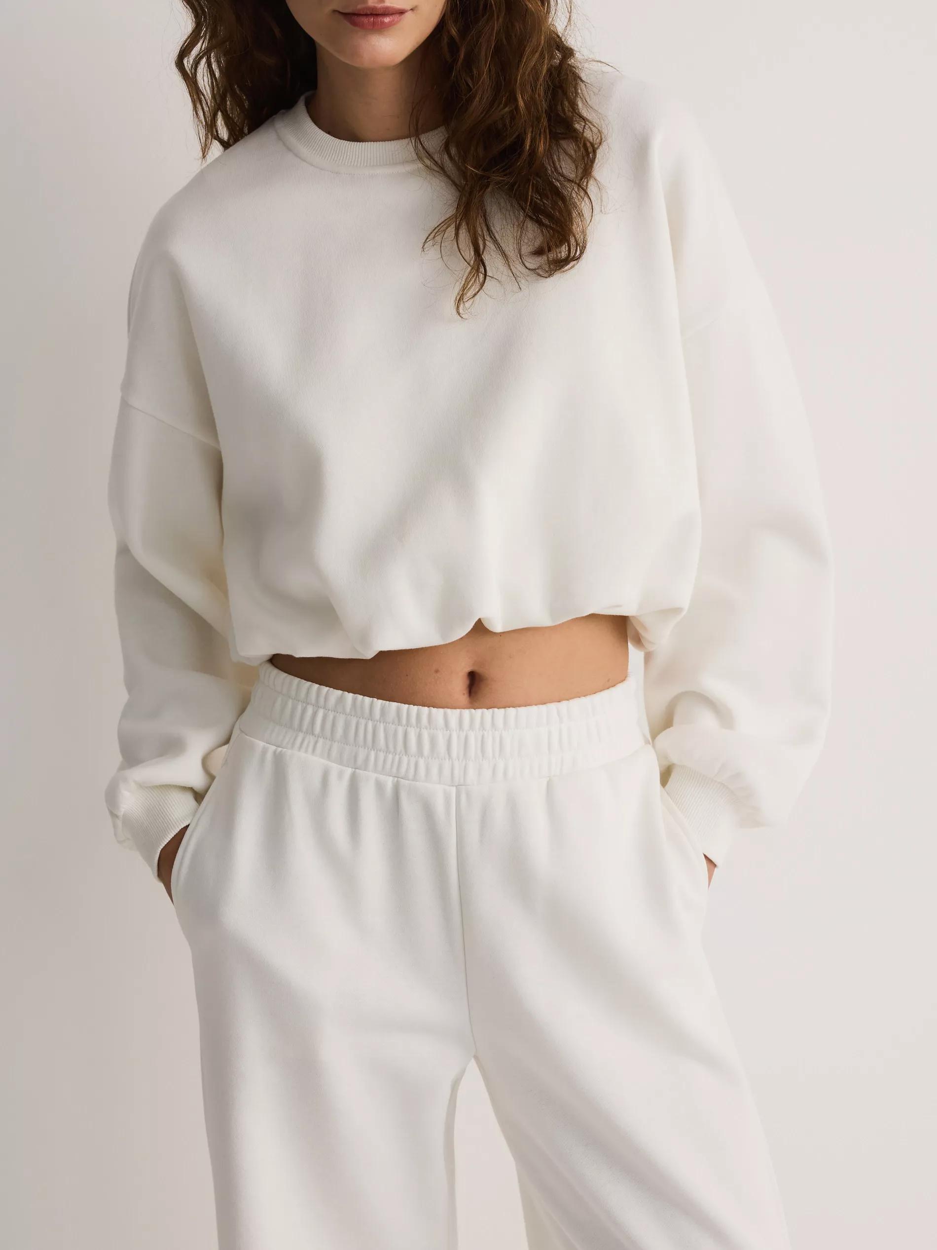CREAM Cropped sweatshirt with ribbed hem, , large image number 1