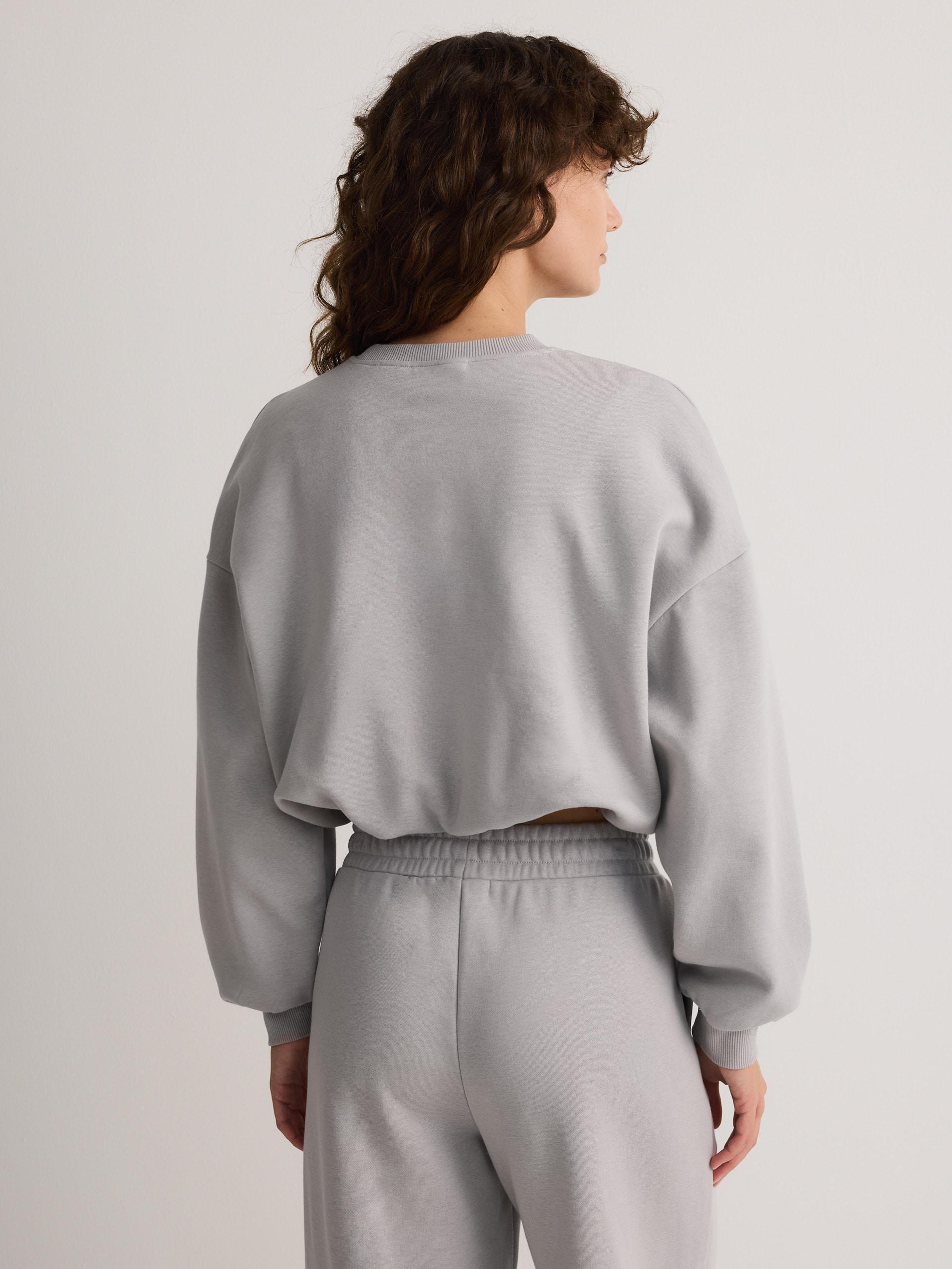 Grey Cropped Sweatshirt With Ribbed Hem, , large image number 4