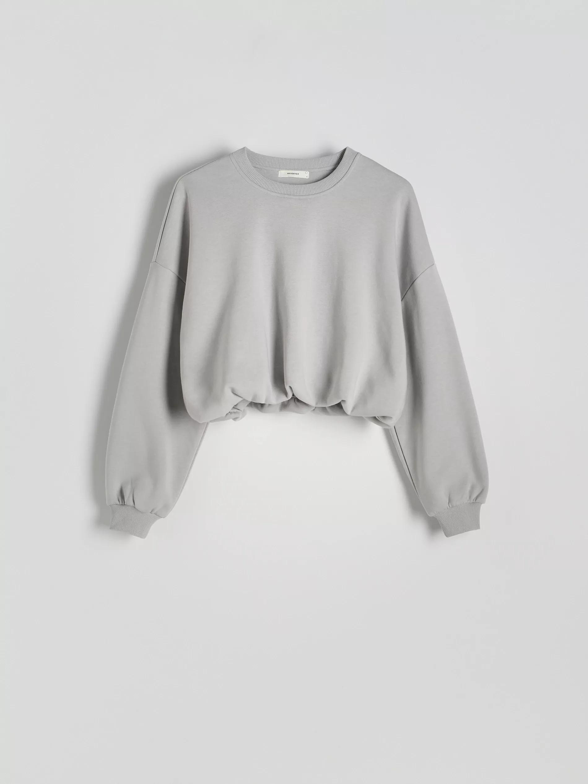 Grey Cropped Sweatshirt With Ribbed Hem, , large image number 5