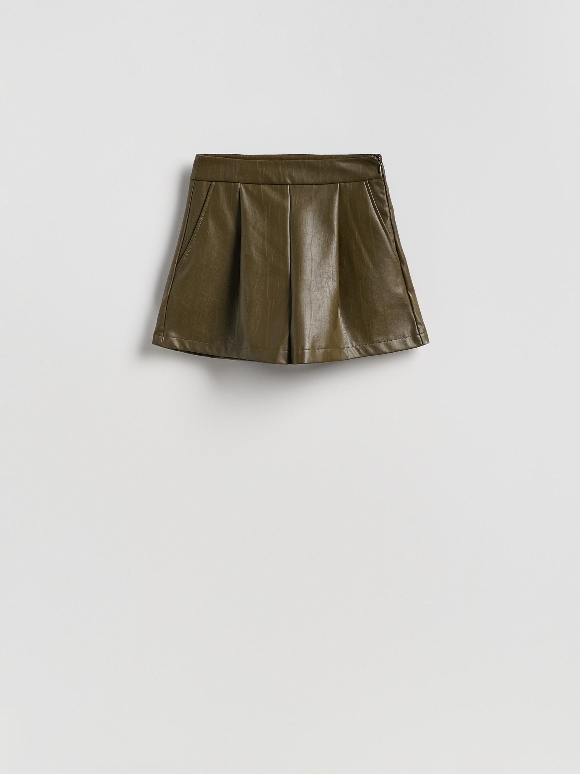 Brown Faux Leather Shorts, Khaki, large image number 1