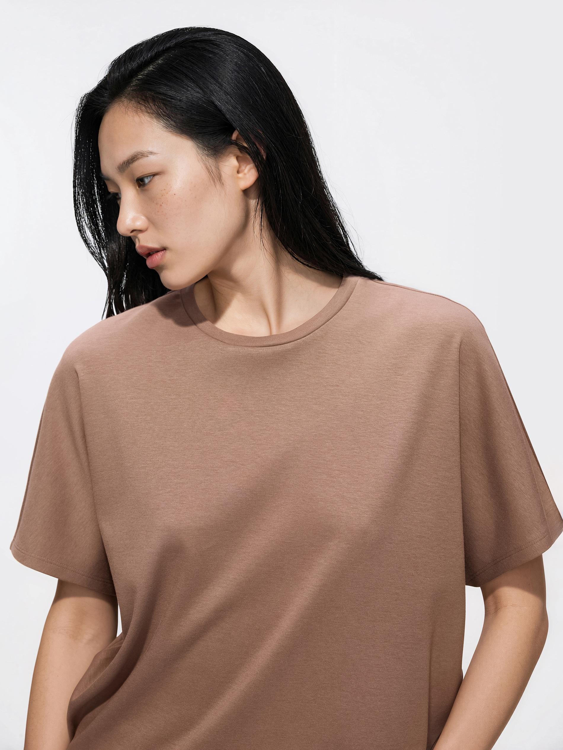 تيشيرت بقصة واسعة بني, Brown, medium