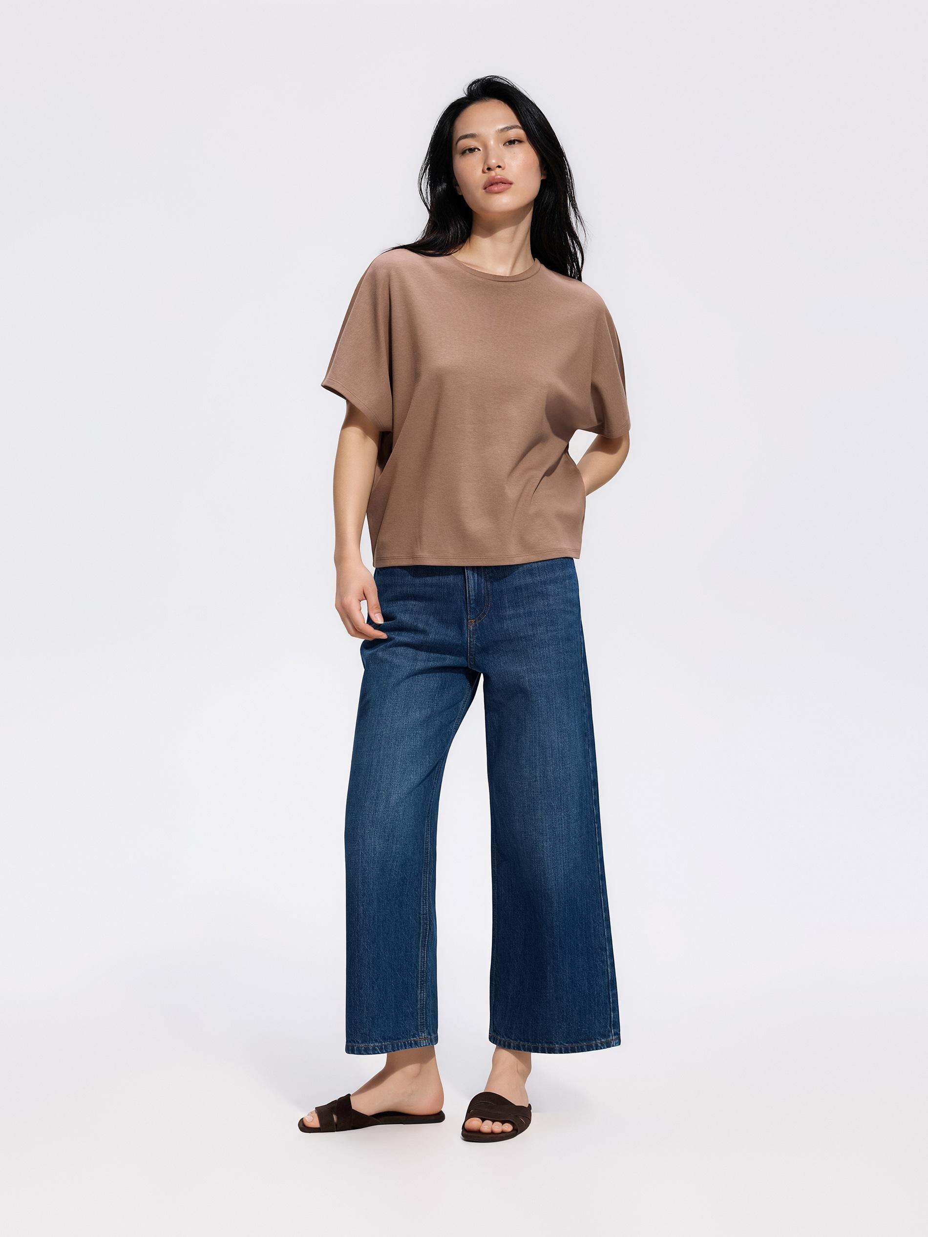 تيشيرت بقصة واسعة بني, Brown, medium