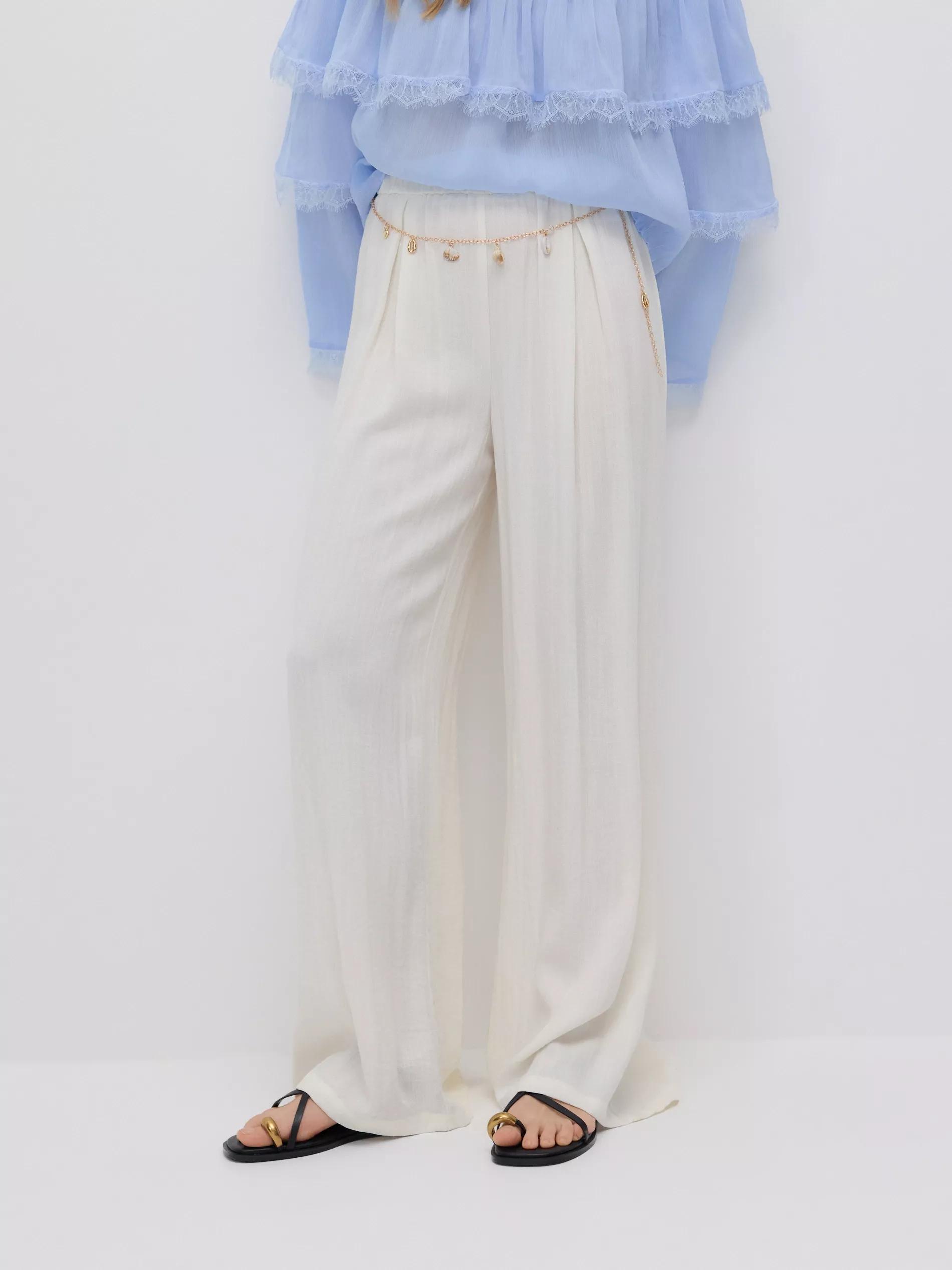 Cream Loose Trousers With Chain Detail, , large image number 0