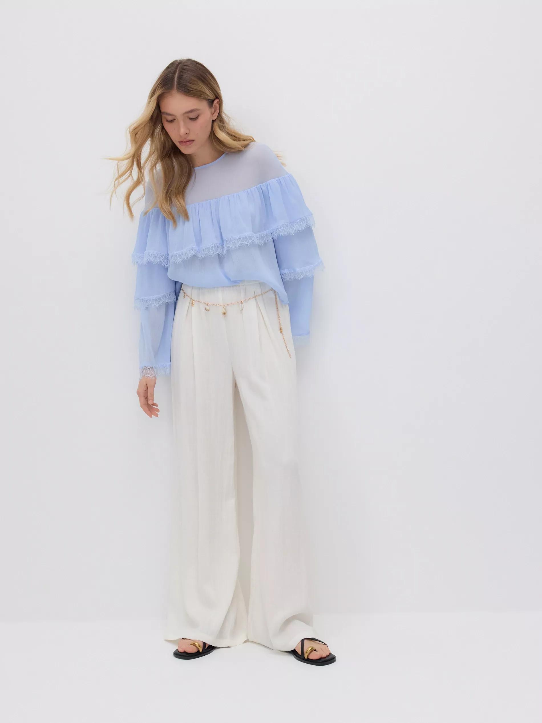 Cream Loose Trousers With Chain Detail, , large image number 1