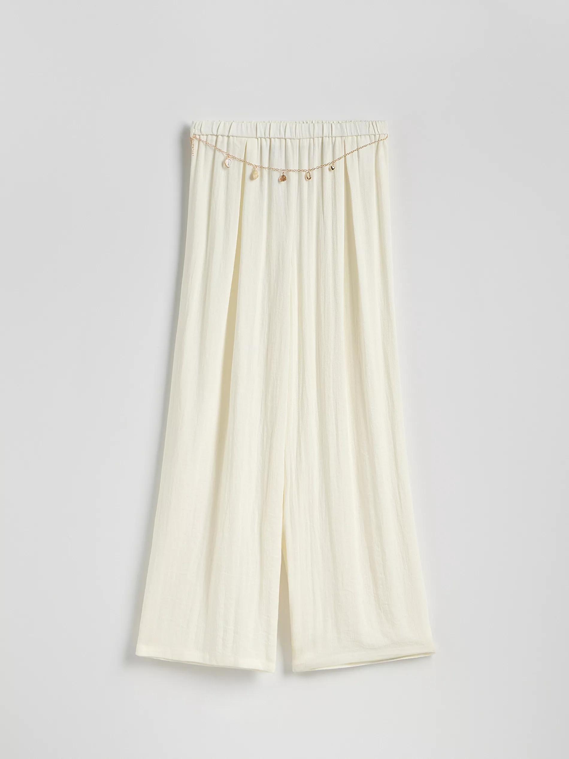 Cream Loose Trousers With Chain Detail, , large image number 4