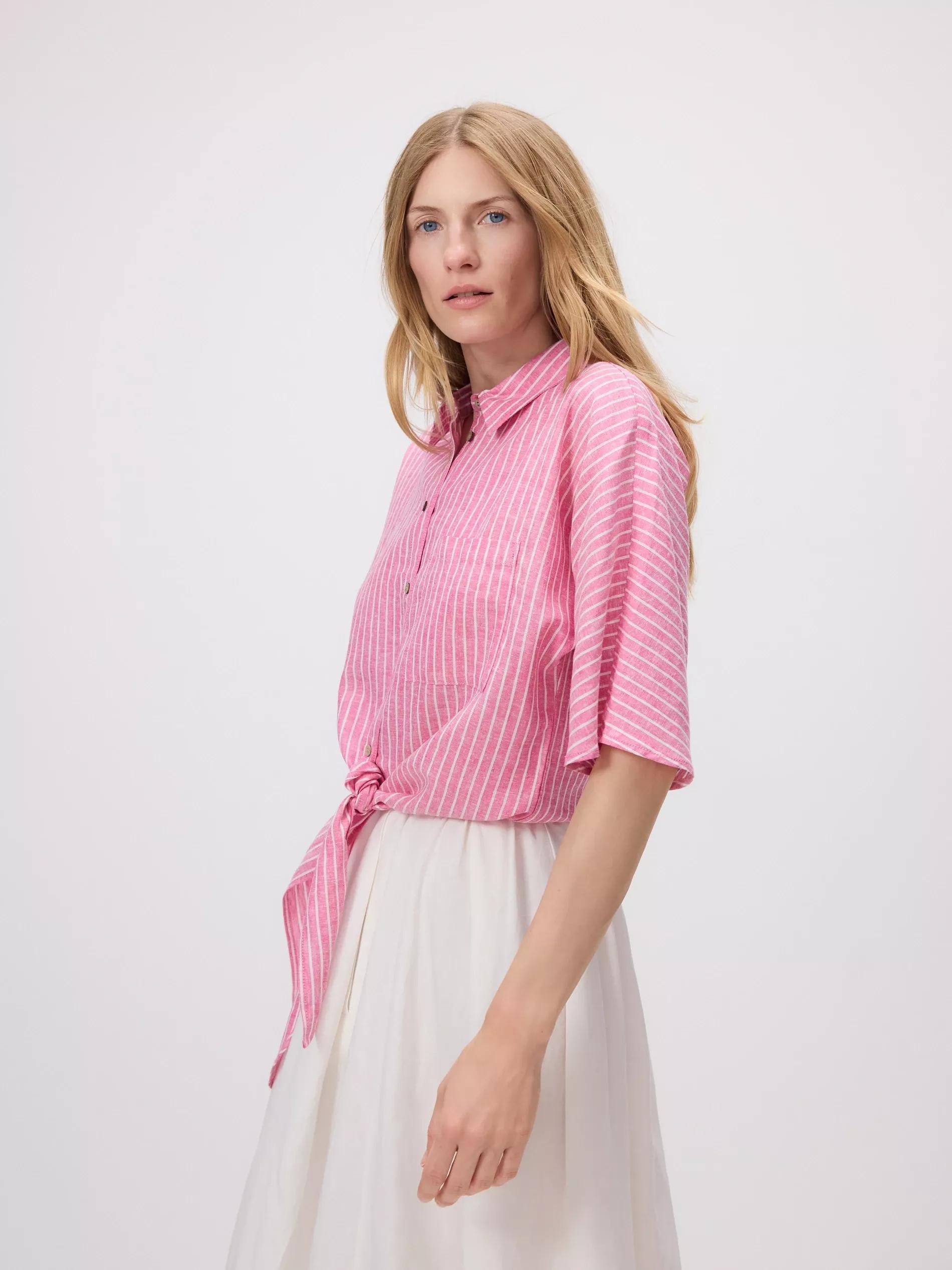 Fuchsia Patterned Linen Rich Shirt, Pink, large image number 0