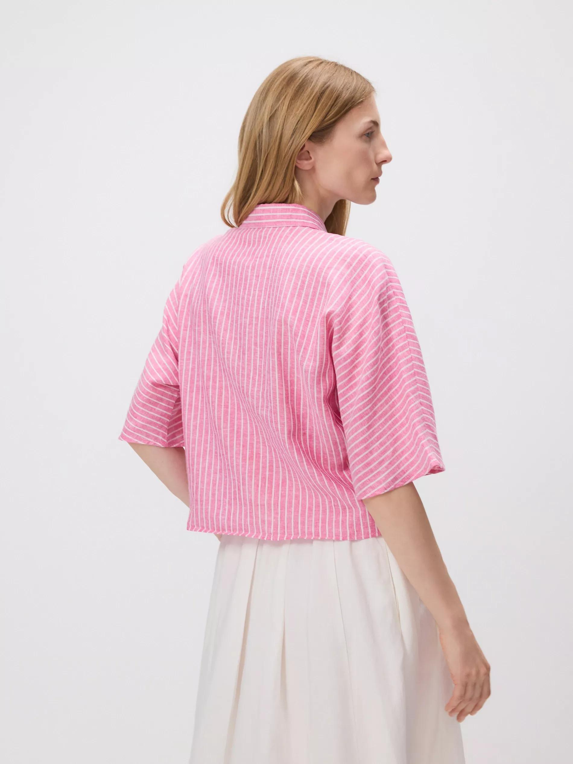 Fuchsia Patterned Linen Rich Shirt, Pink, large image number 1