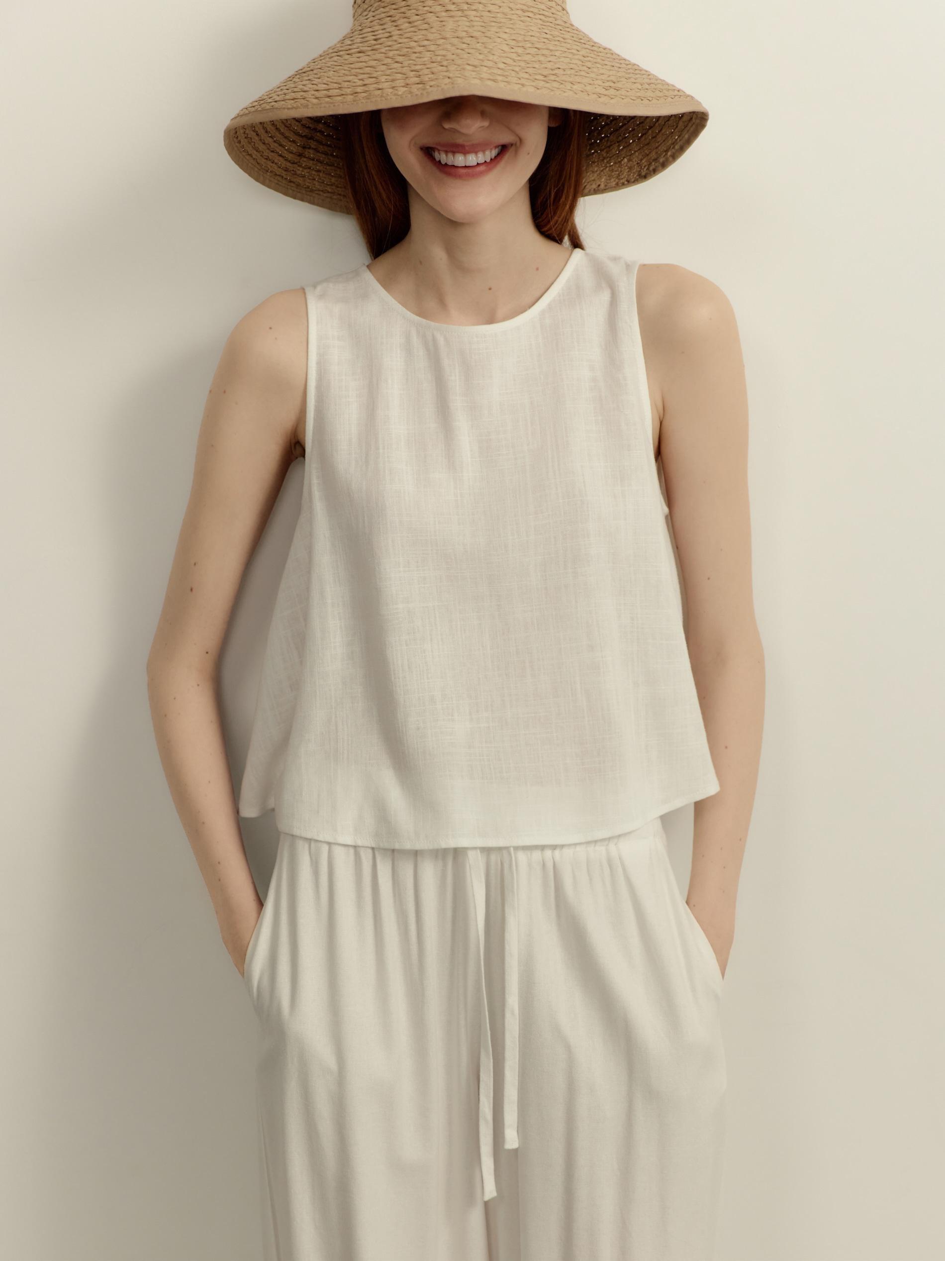 White Linen Blend Top, , large image number 0