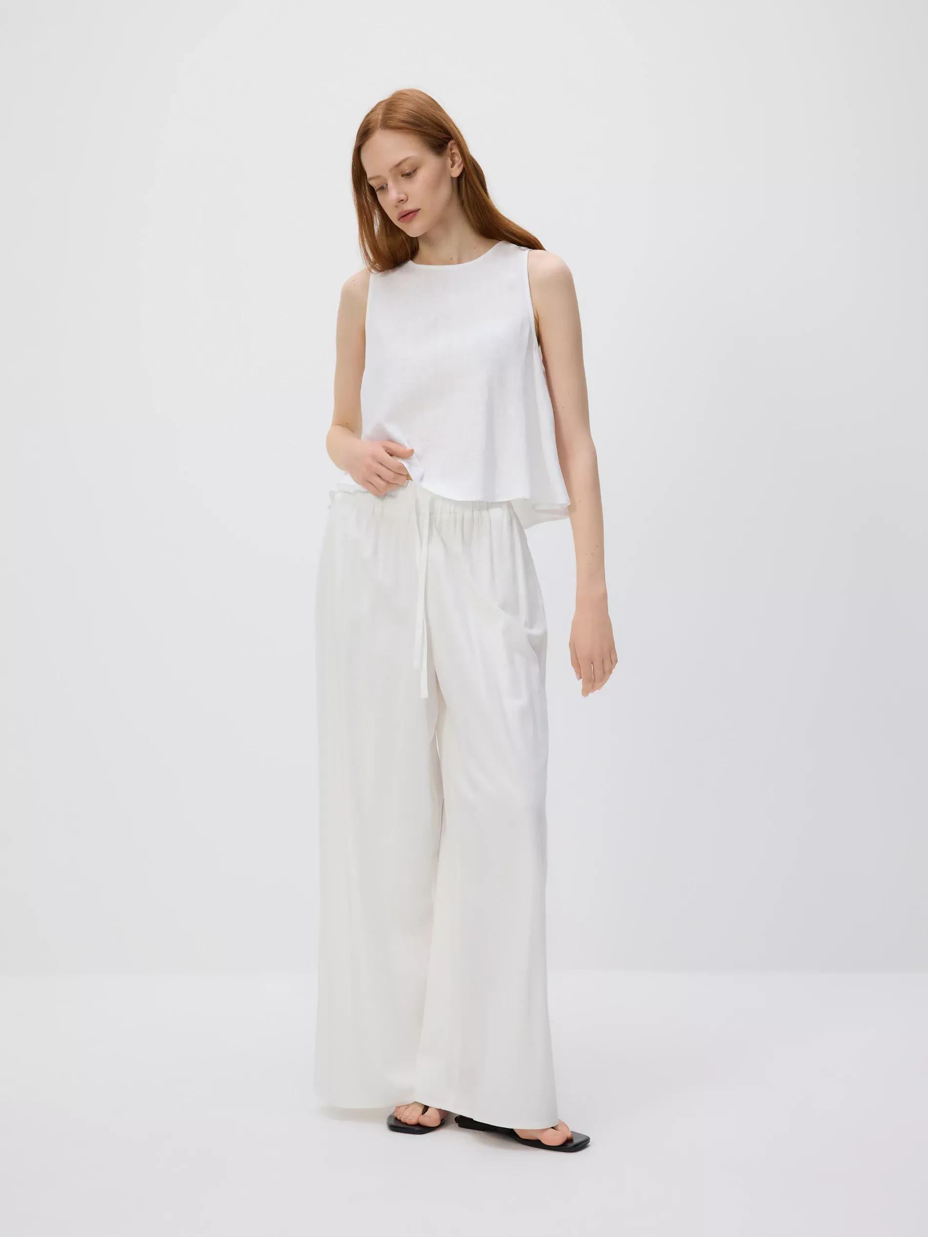 White Linen Blend Top, , large image number 1