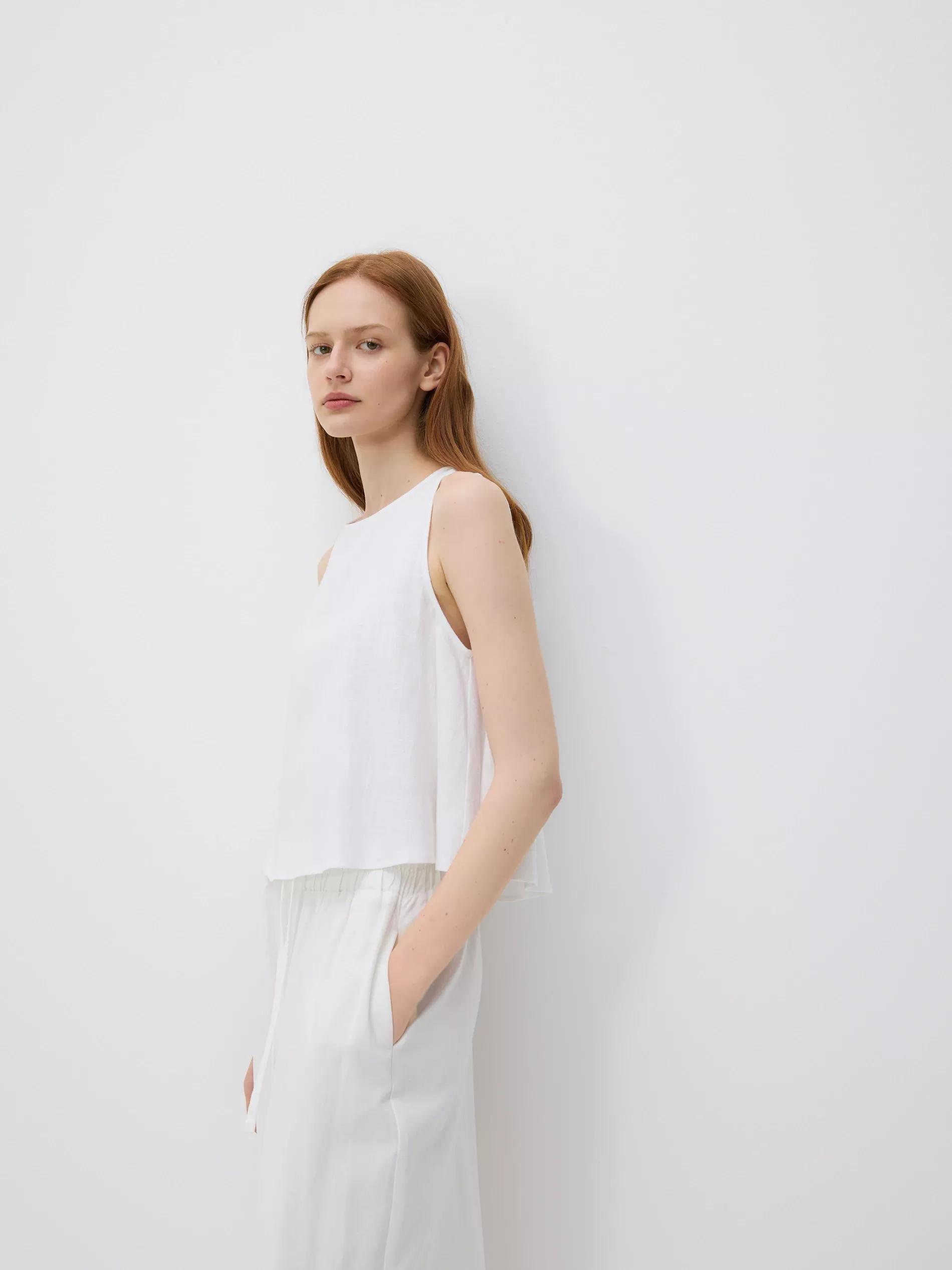 White Linen Blend Top, , large image number 2